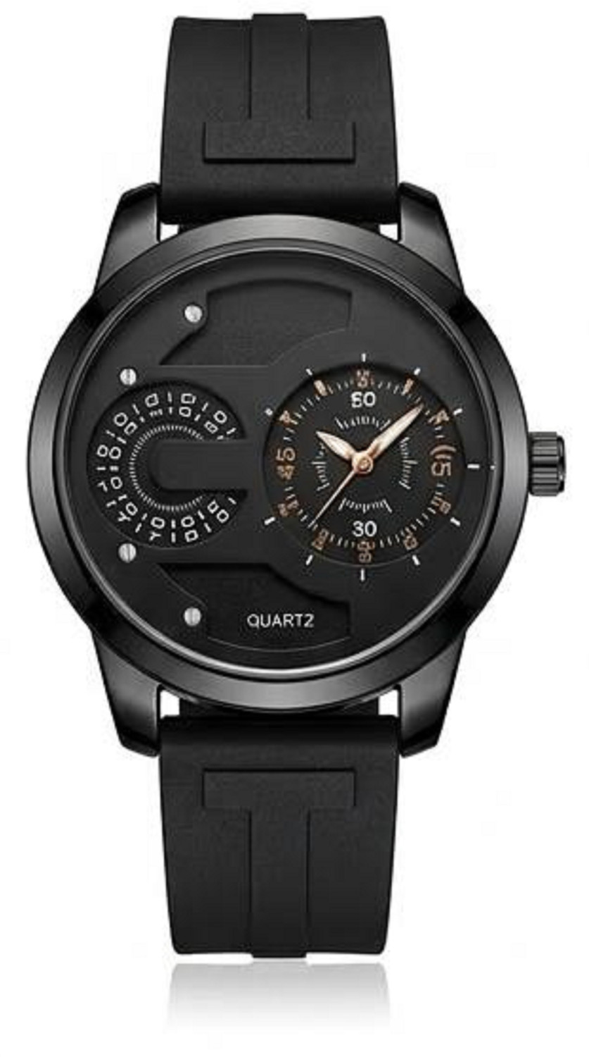 Image of MAAN INTERNATIONAL DD-2401 Prime Collection Dual Dial Quartz Black Silicone Strap Analog Watch - For Men