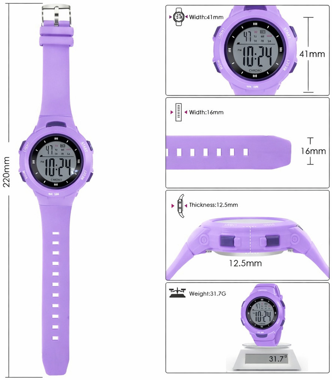 Image of WiseWalker WiseWalker Purple Color Boy & Girl Digital Sport LED Luminous Display Waterproof Digital Watch - For Boys & Girls