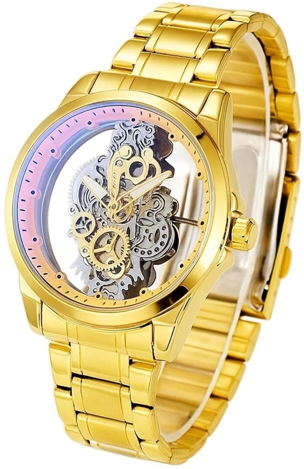 Image of Fanish fashion Gold Skeleton Watch TRANSPARENT WATCH SERIES Analog Watch - For Men