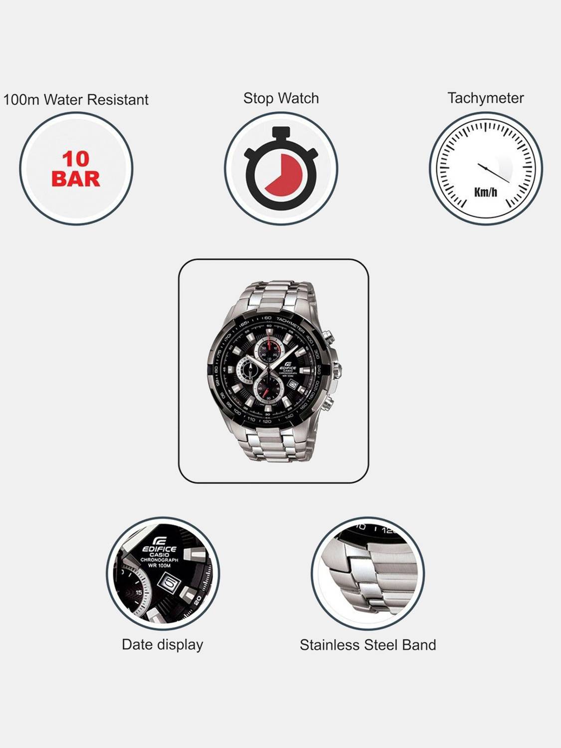 CASIO Edifice EF-539D-1AVDF Black Dial Steel Watch - Image 5