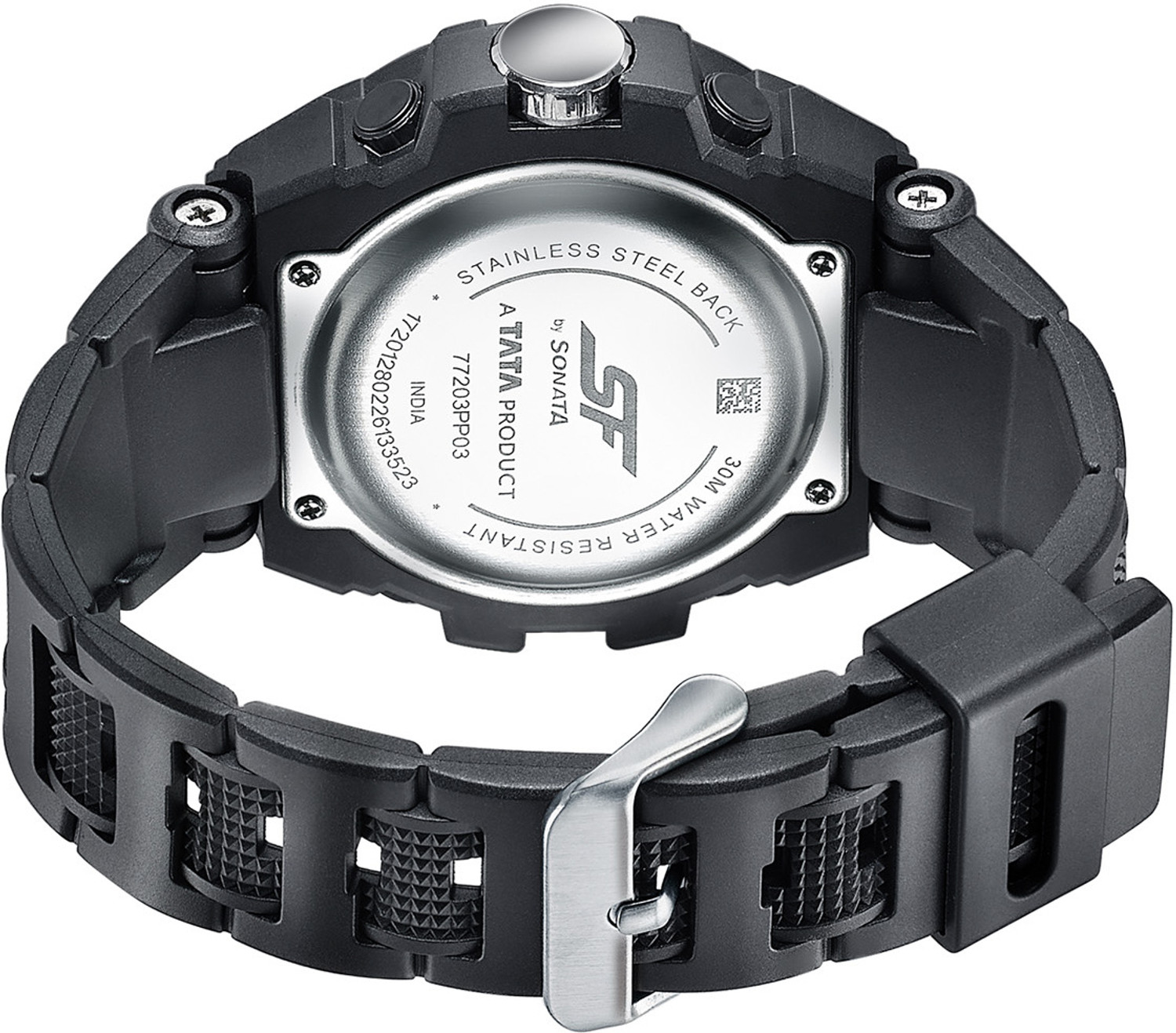 Image of SONATA SF Ignite SF Ignite Date & Day and Alarm Black Dial Black Polyether Strap Analog-Digital Watch - For Men