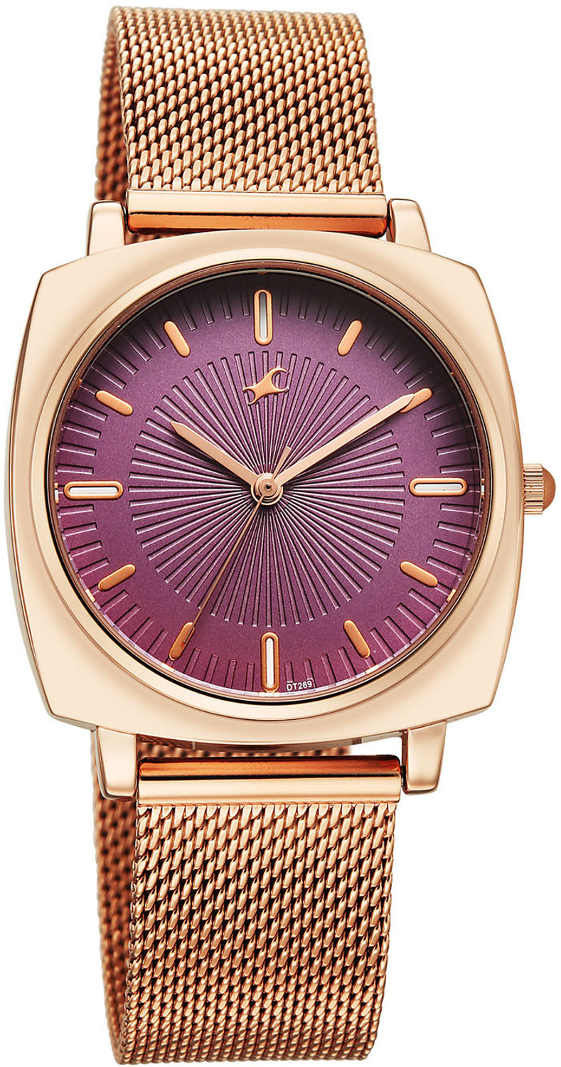 Image of Fastrack Stunners X Fastrack Stunners X Quartz Purple Dial Rose Gold Stainless steel Strap Analog Watch - For Men