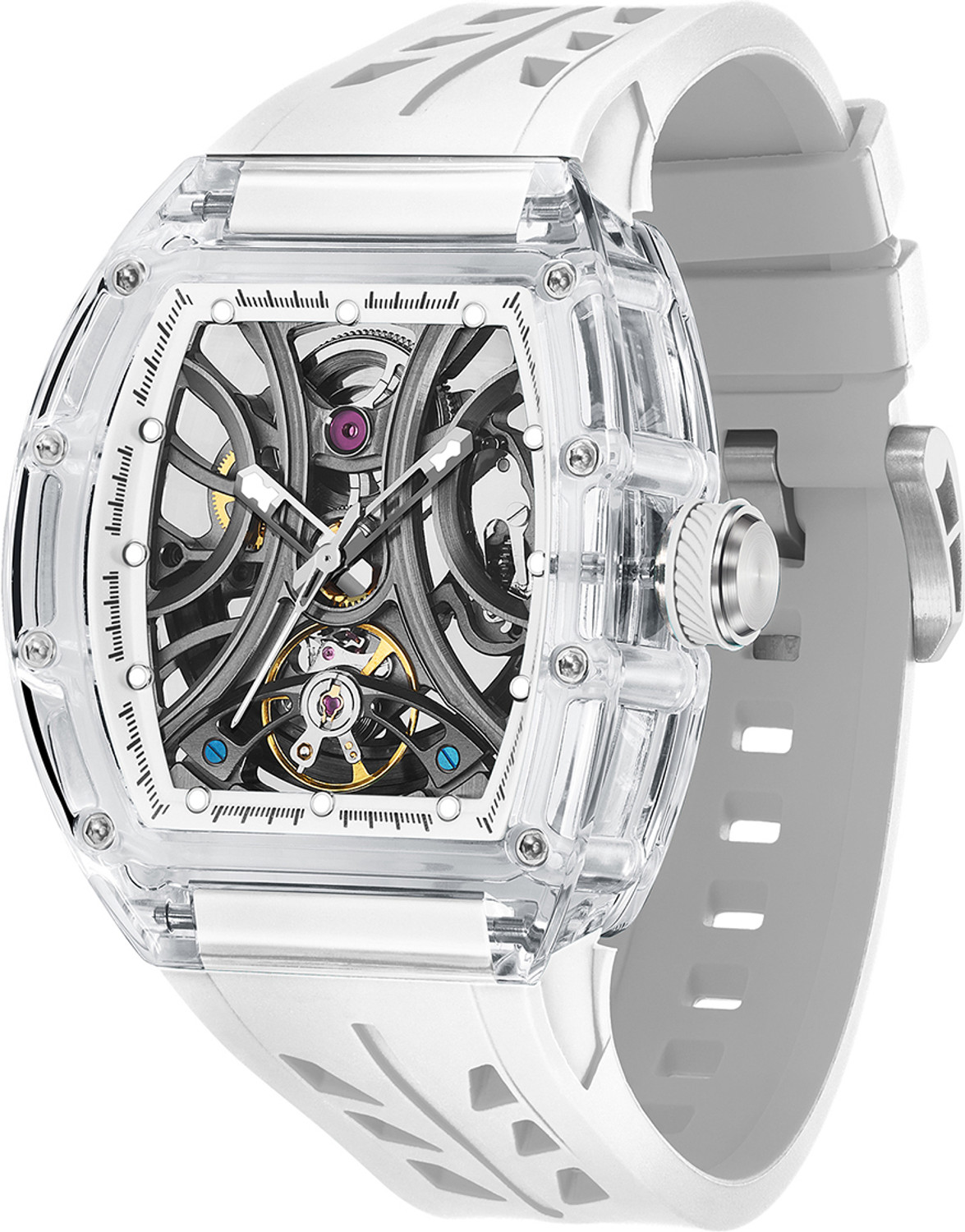 Image of French Connection FCA47W Stealth Series Limited Edition White K9 Glass Automatic Rectangle Analog Watch - For Men