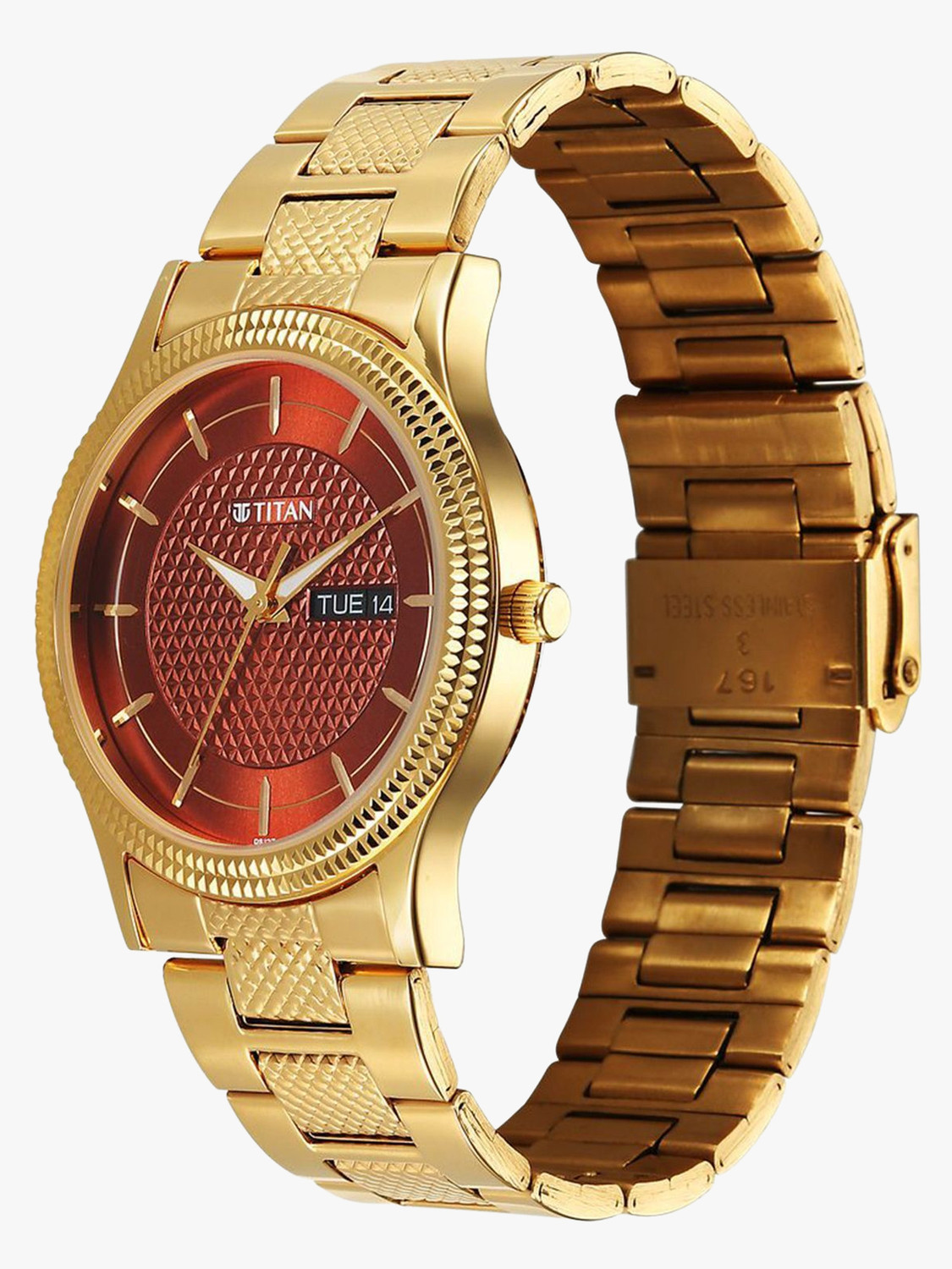 Image of Titan Karishma Maroon Round Dial Stainless Steel Watch For Men Analog Watch - For Men