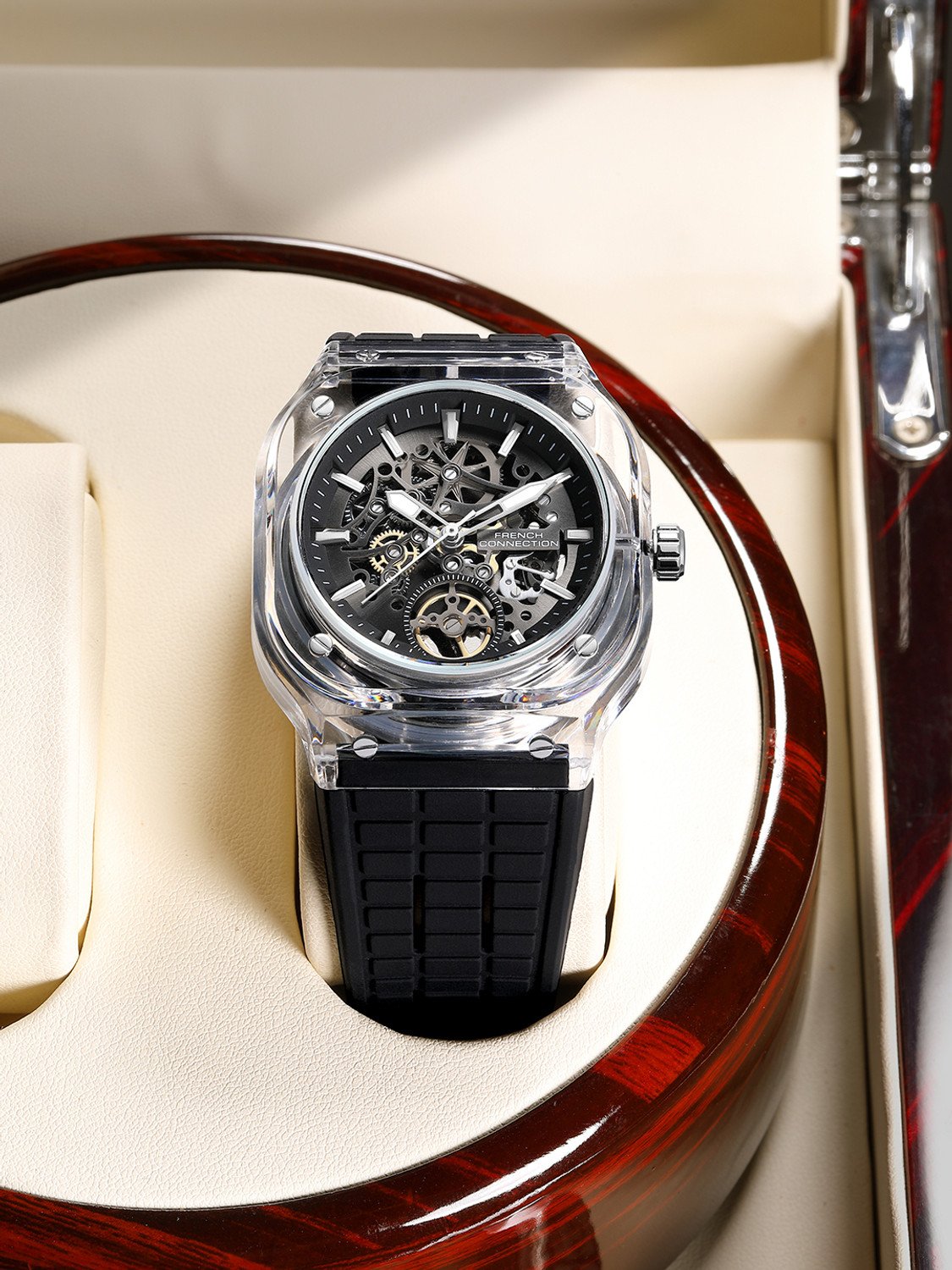 Image of French Connection Black See Through Contemporary Dial | Black Silicone Watch for Men Analog Watch - For Men