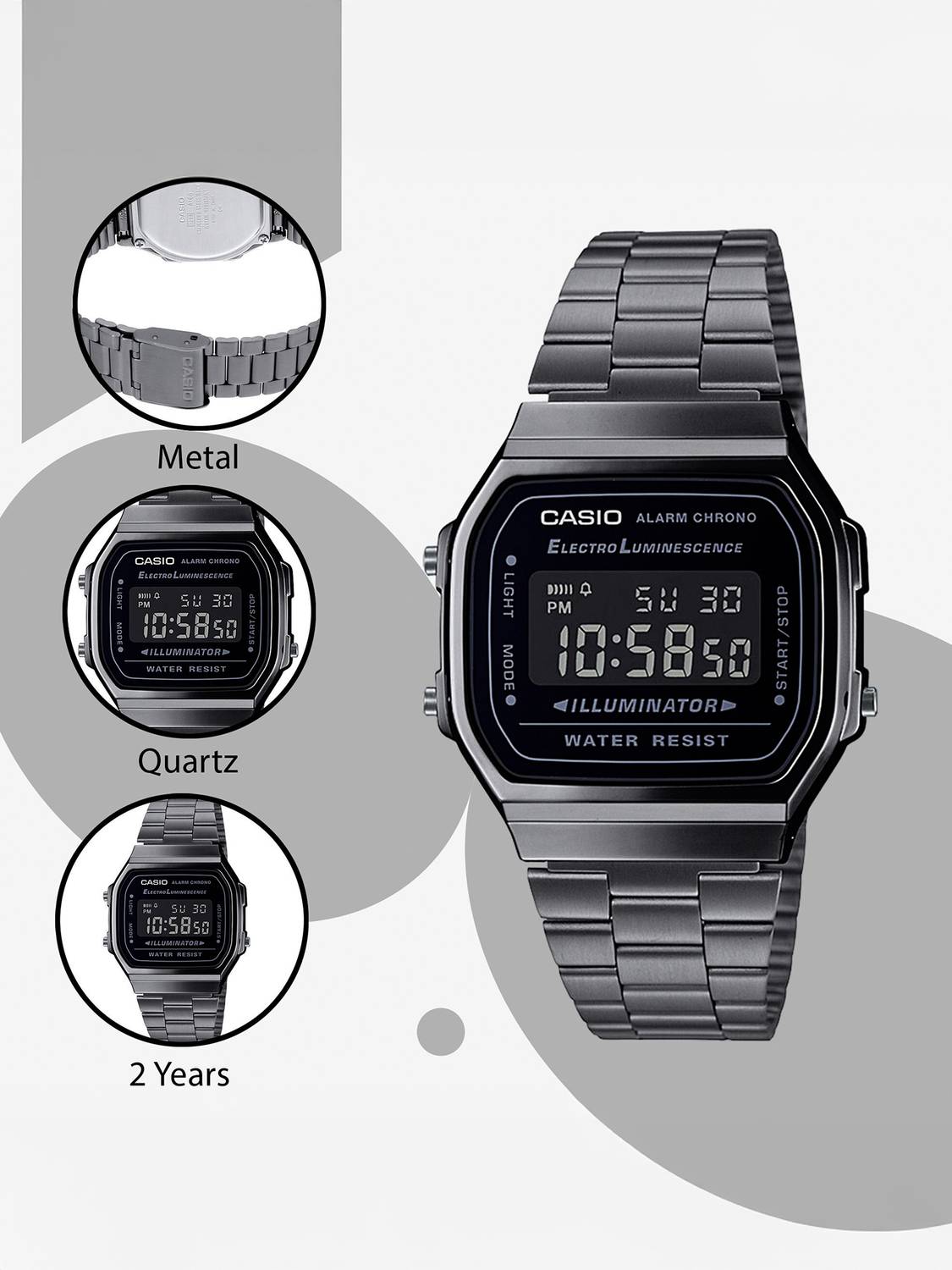 CASIO A168WGG-1BDF Vintage Black Dial Digital Watch - Image 4