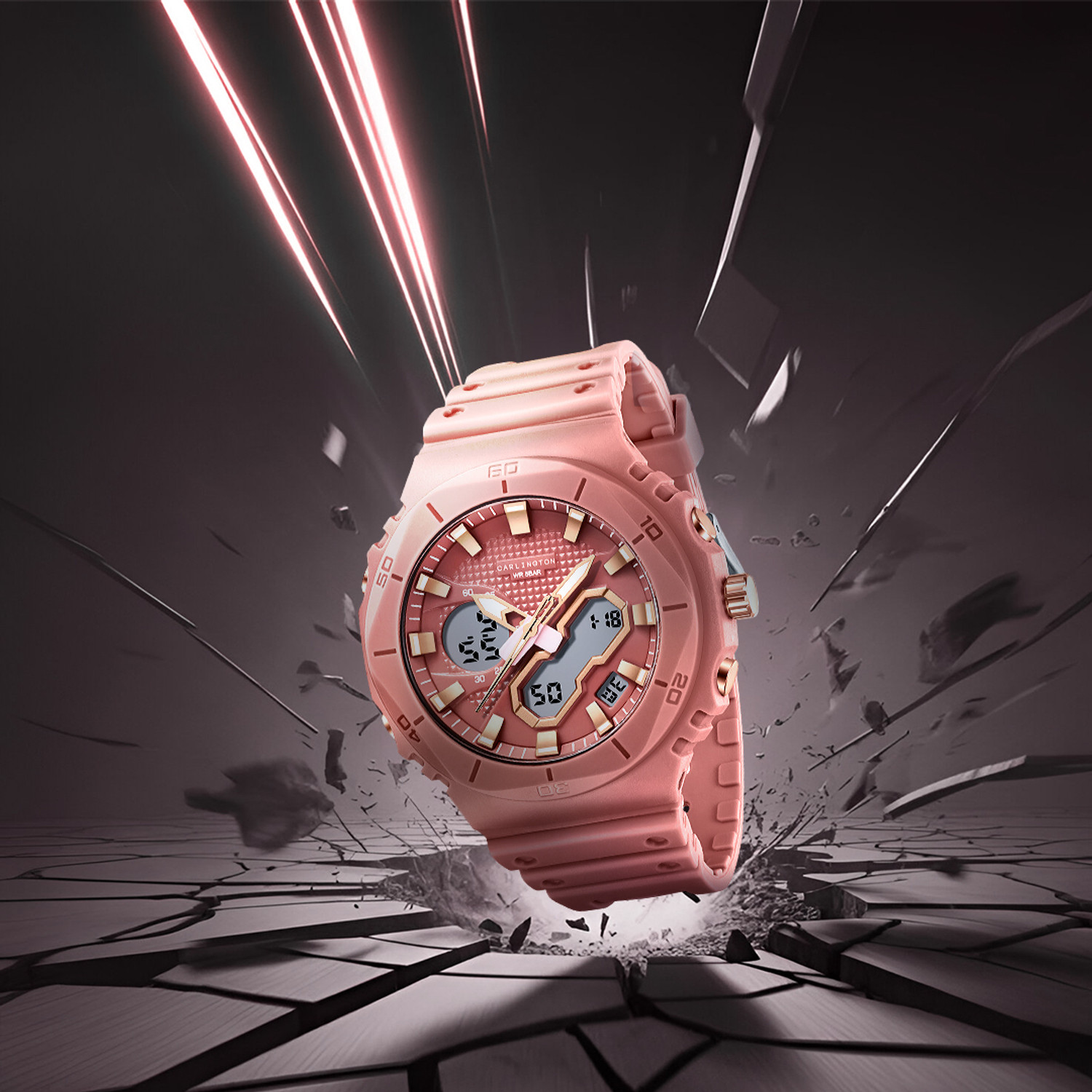 Image of Carlington CT 8120 Pink Velocity Series Analog-Digital Watch - For Women