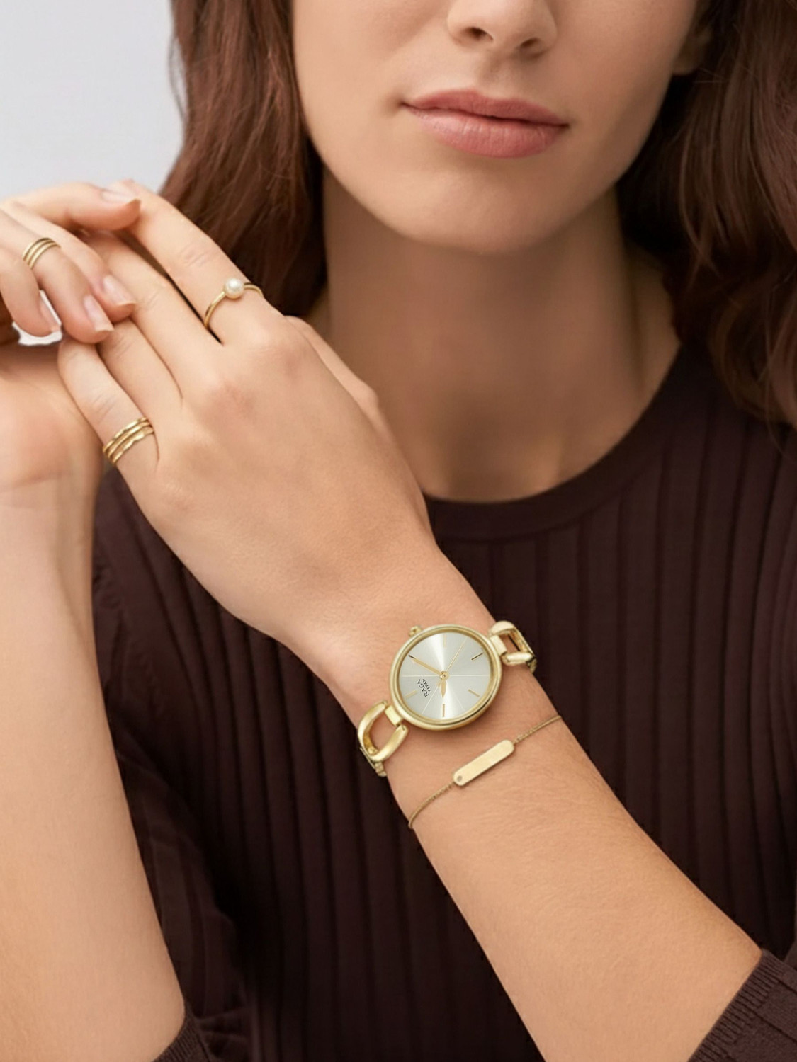 Image of Titan NP2579YM01 Titan Raga Viva Champagne Dial Gold Metal Strap Analog Watch - For Women