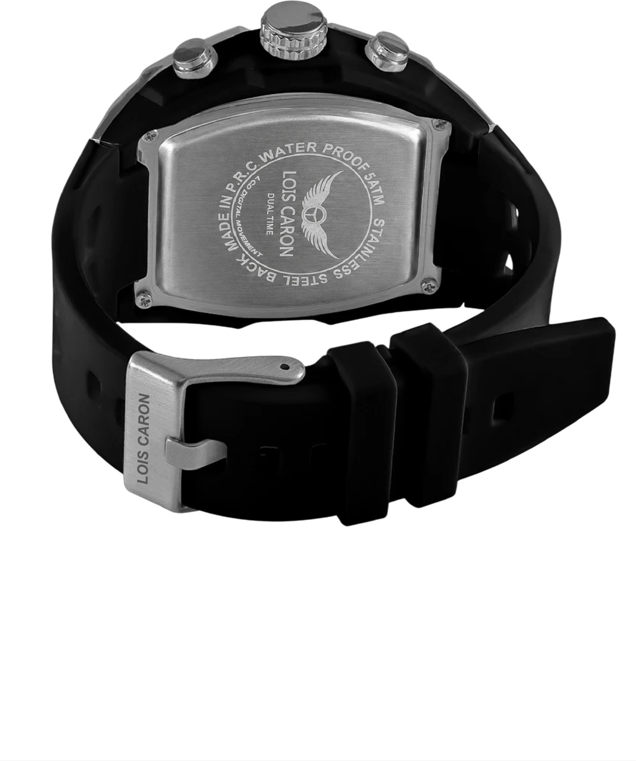 Image of LOIS CARON LCDA8028 Analog Digital Watch for Men | curved Barrel Shaped Multifunction Dual Display Analog-Digital Watch - For Men