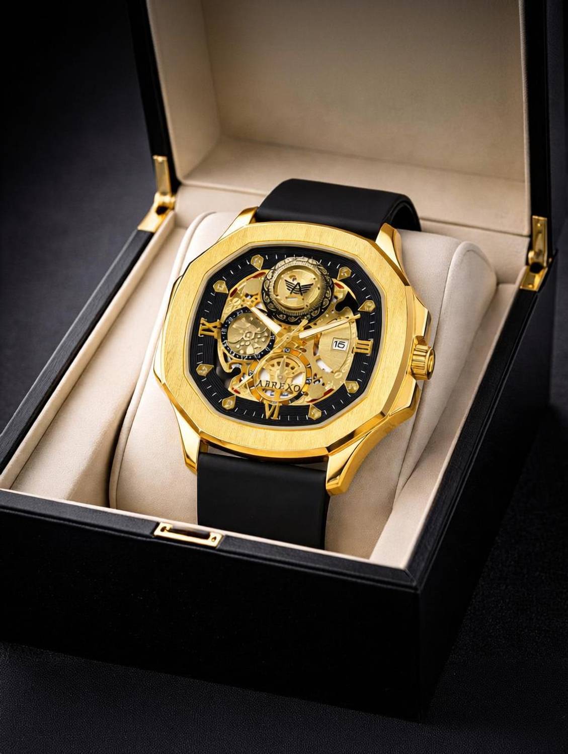ABREXO Abx8300-GD BK Gold Dial Chrono Watch - Image 1