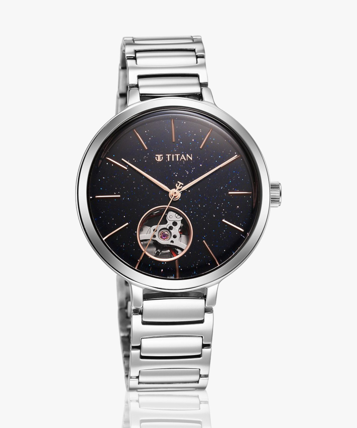 Image of Titan 2675Sm01-Dl953-Aventurine Automatic Titan Aventurine Automatic Blue Dial Silver Stainless Steel Strap Analog Watch - For Women