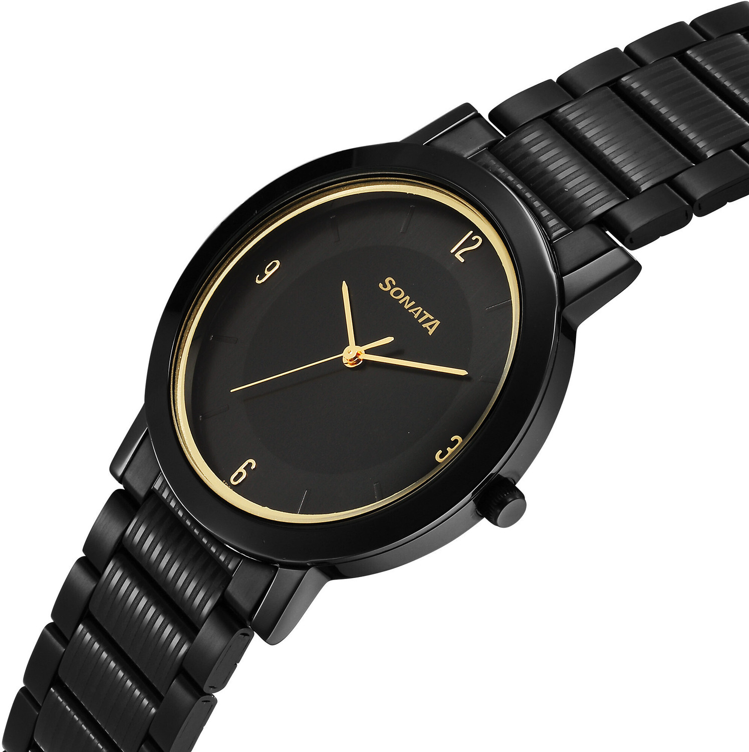 Image of SONATA Sonata Utsav Black Dial Black Stainless Steel Strap Analog Watch - For Men