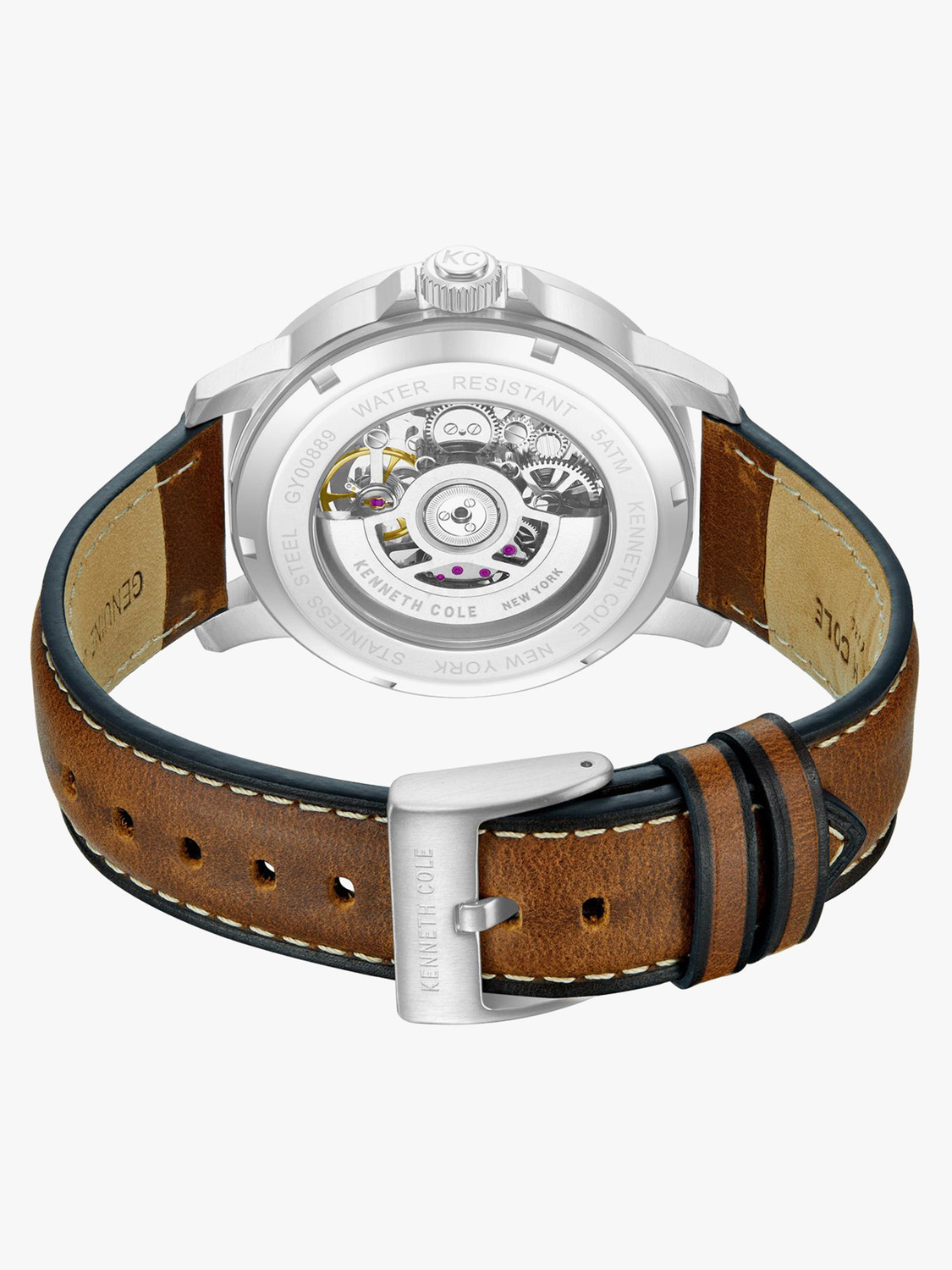 Image of Kenneth Cole Automatic Blue Dial Tan Genuine Leather Strap Analog Watch - For Men KCWGX0088905MN,KCWGX0088905MNW