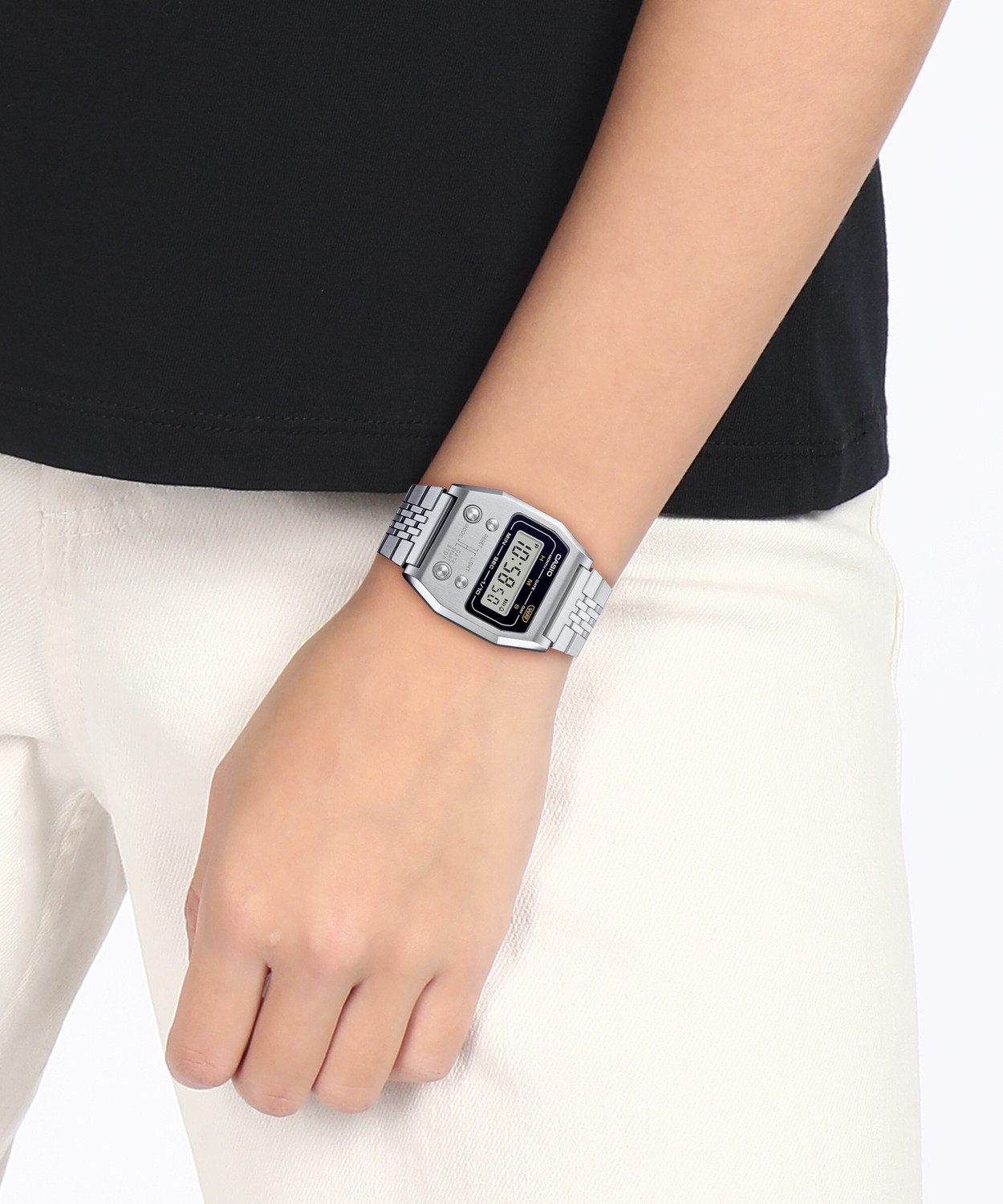 Image of CASIO A1100D-1DF Vintage Silver Dial Silver Stainless Steel Band Digital Watch - For Men & Women