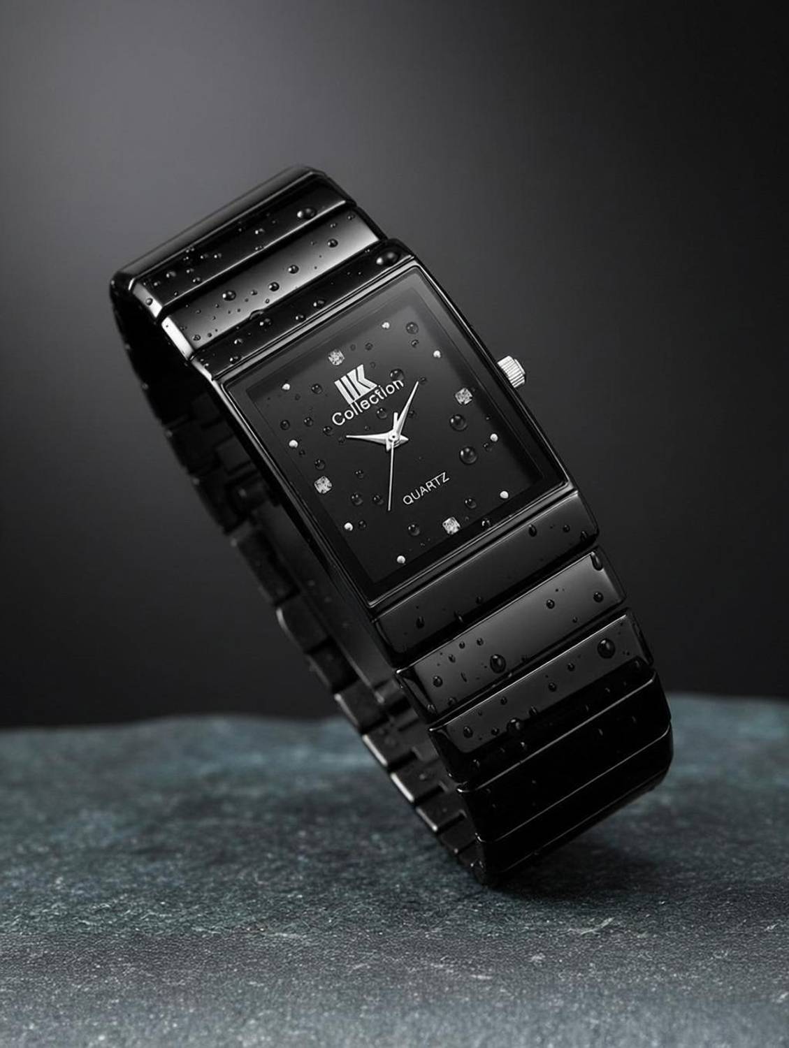 IIK Black Studded Rectangle Dial Analog Watch for Men - Image 1