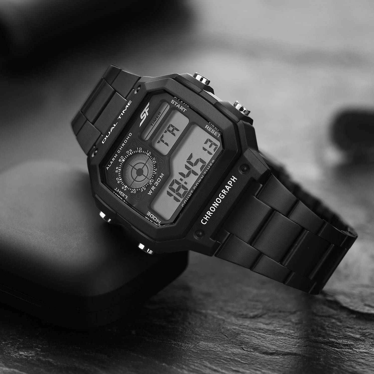 SONATA SF Hexa Metal Digital Black Dial Black Stainless Steel
