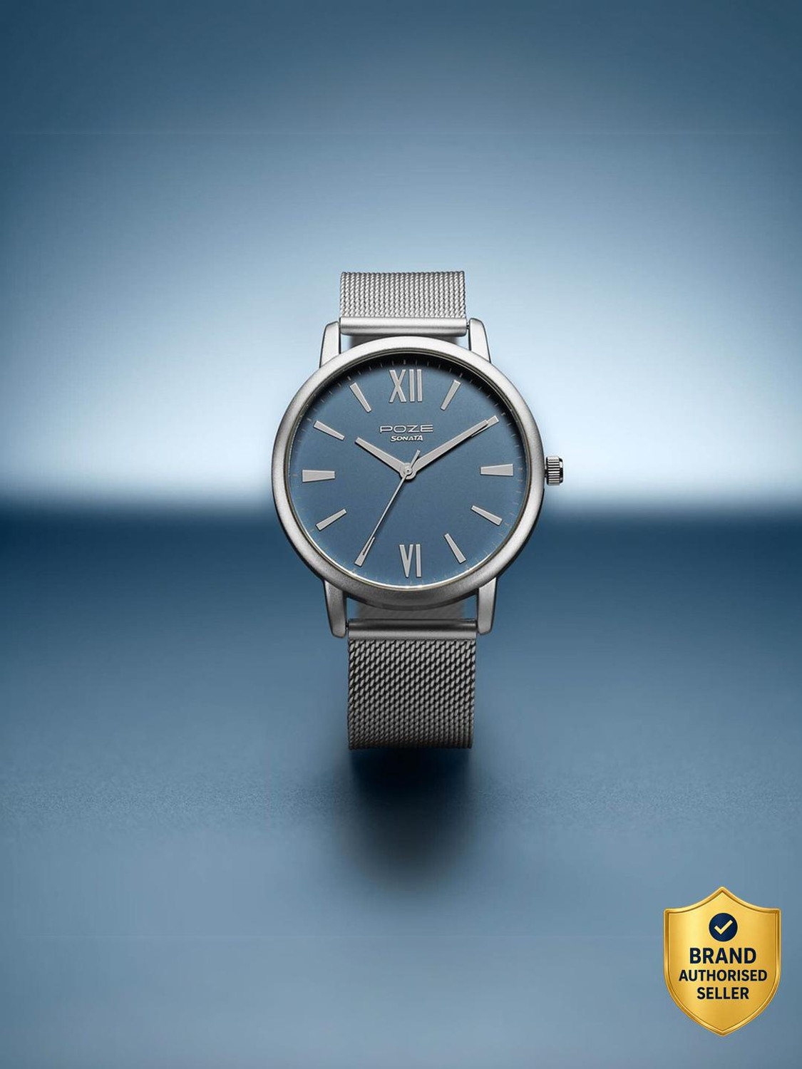 Image of SONATA Sonata Poze Quartz Analog Blue Dial Mesh Strap Watch for Men - SP70039SM01 Analog Watch - For Men