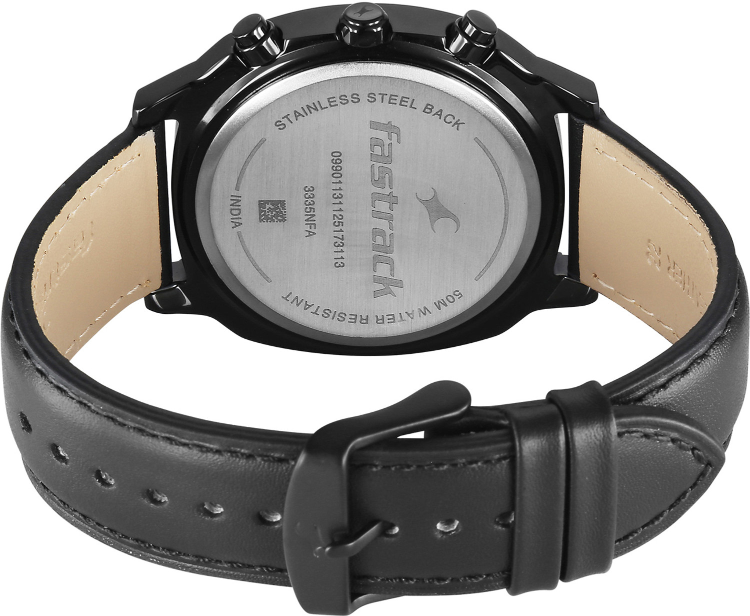 Image of Fastrack Kronos 3 Kronos 3 Quartz Black Dial Black Leather Strap Analog Watch - For Men