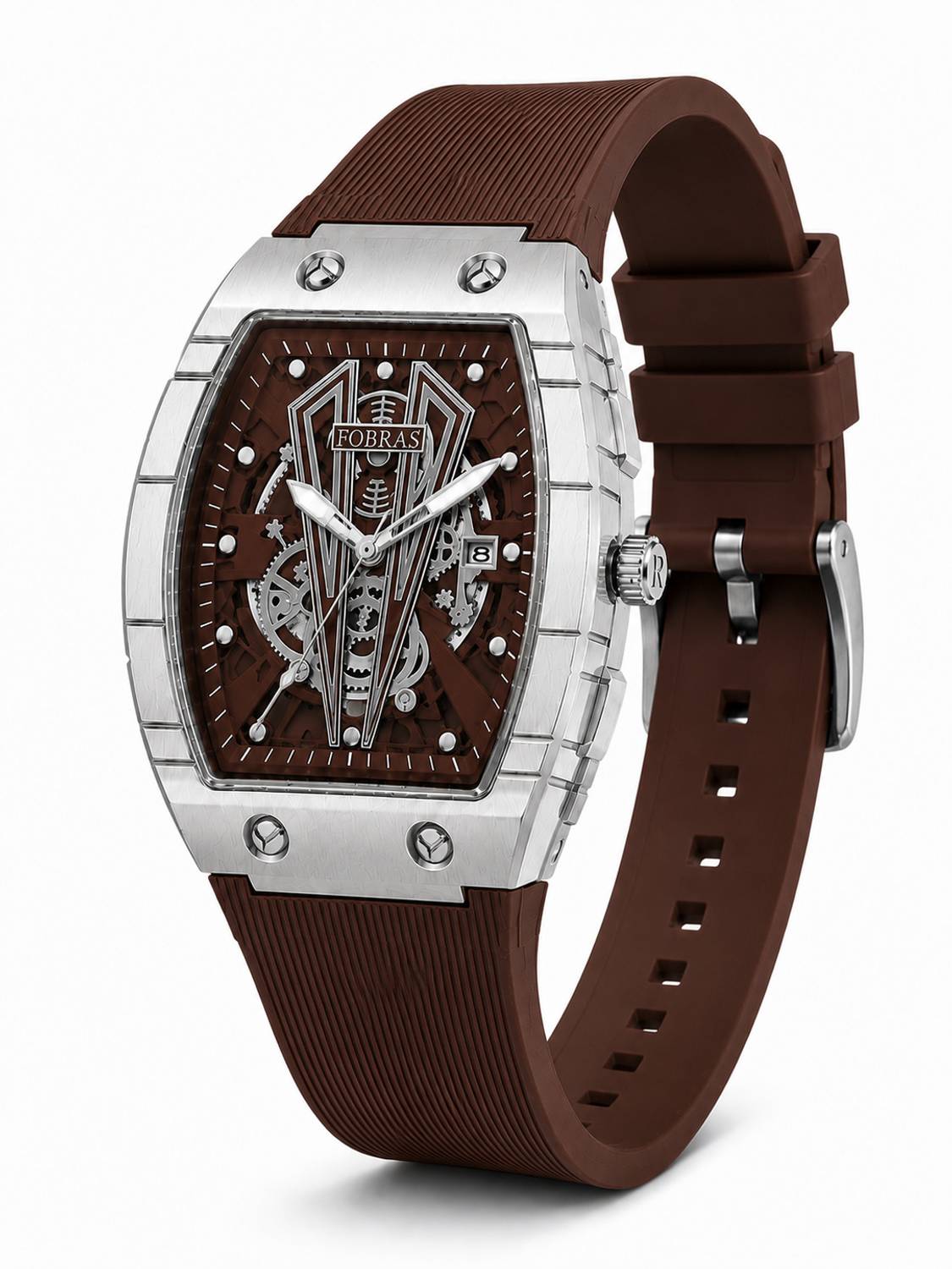 K&K Premium Skeleton Silver Tonneau Watch for Men - Image 1