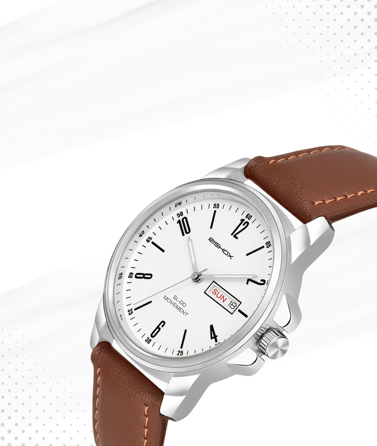 Image of Rishox Brown Leather Strap, White Dial RISHOX Classic Collection Analog Watch - For Men