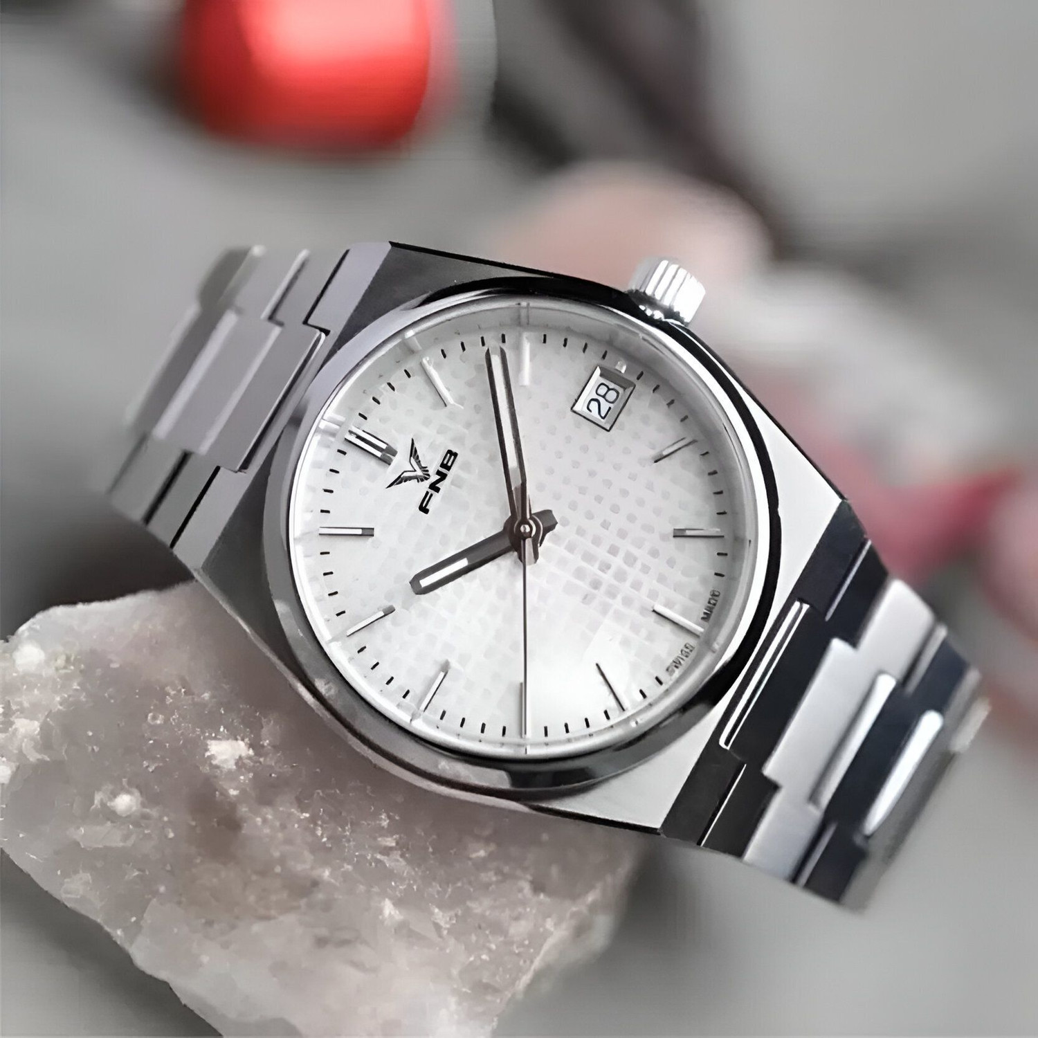 Image of FNB FN-2530-White Signature Silm Series Comfortable Slim Chain Analog Quartz Analog Watch - For Men