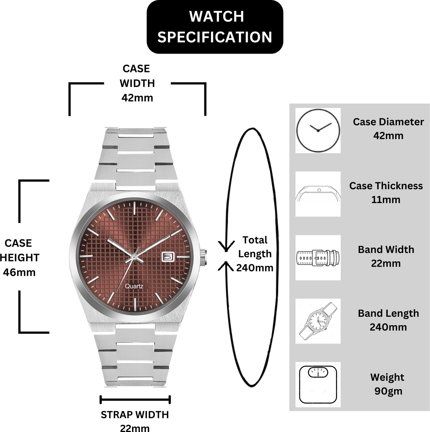 Image of XOEX Boys Quartz Analog Wristwatch with Stainless Steel Bracelet & Date Window Analog Watch - For Men MN246BRWN