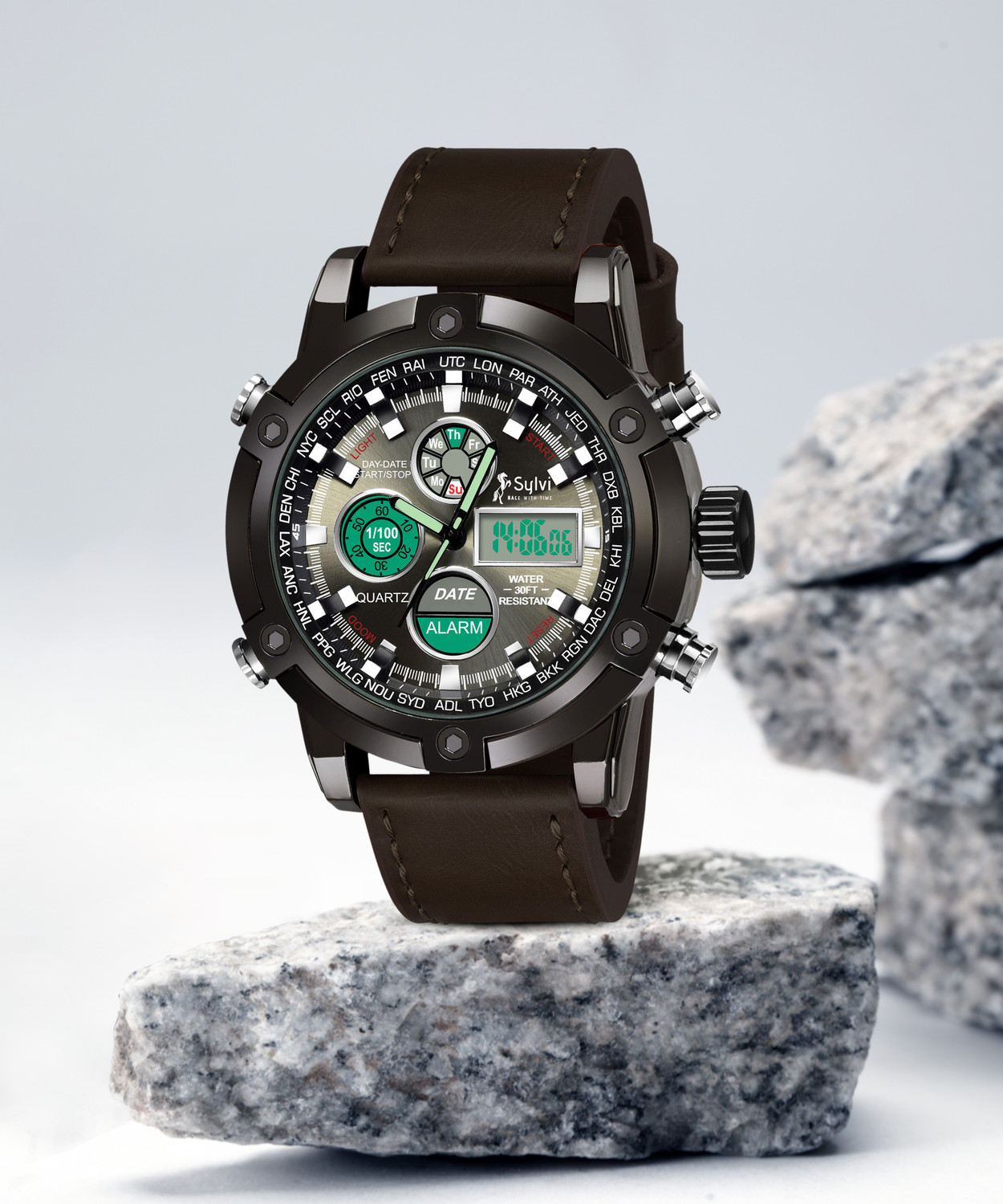 Sylvi 3022 SY-3022-Coffee Analog-Digital Watch  - For Men