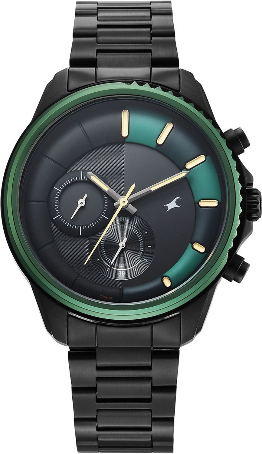 Image of Fastrack Wild Wild Chameleons Back Inspired Bezel With Black and Green Black Strap Analog Watch - For Men