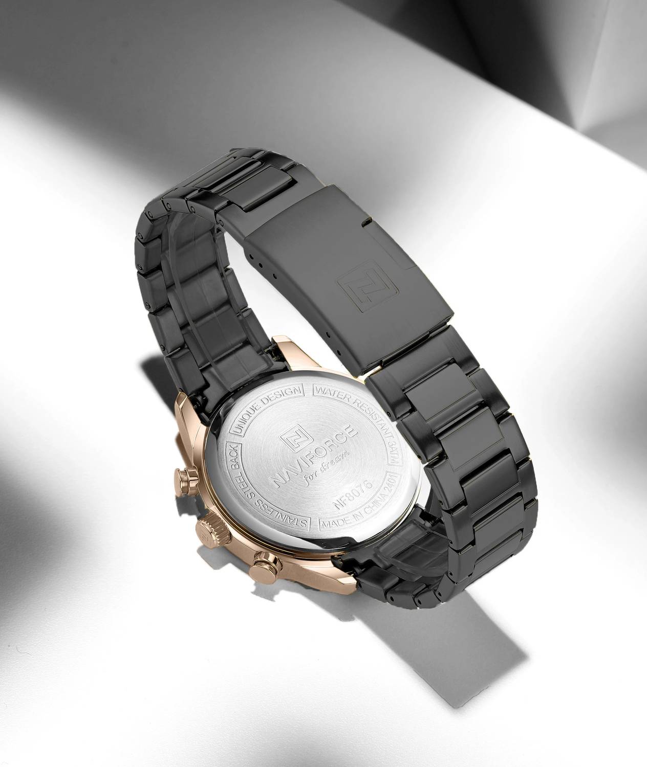 NAVIFORCE NF8076 Classic Black-Rosegold Multifunctional Date
