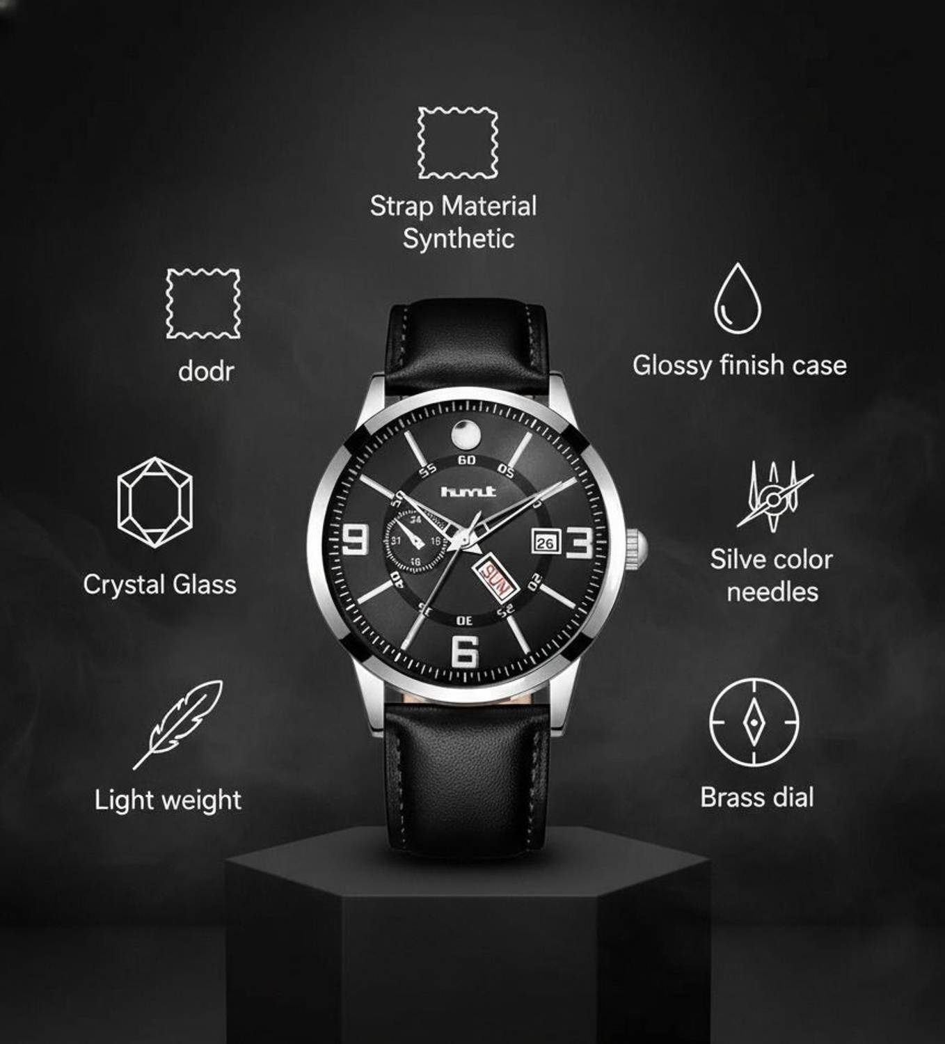 HMT Quartz Black Dial Day & Date Analog Watch - Men - Image 2