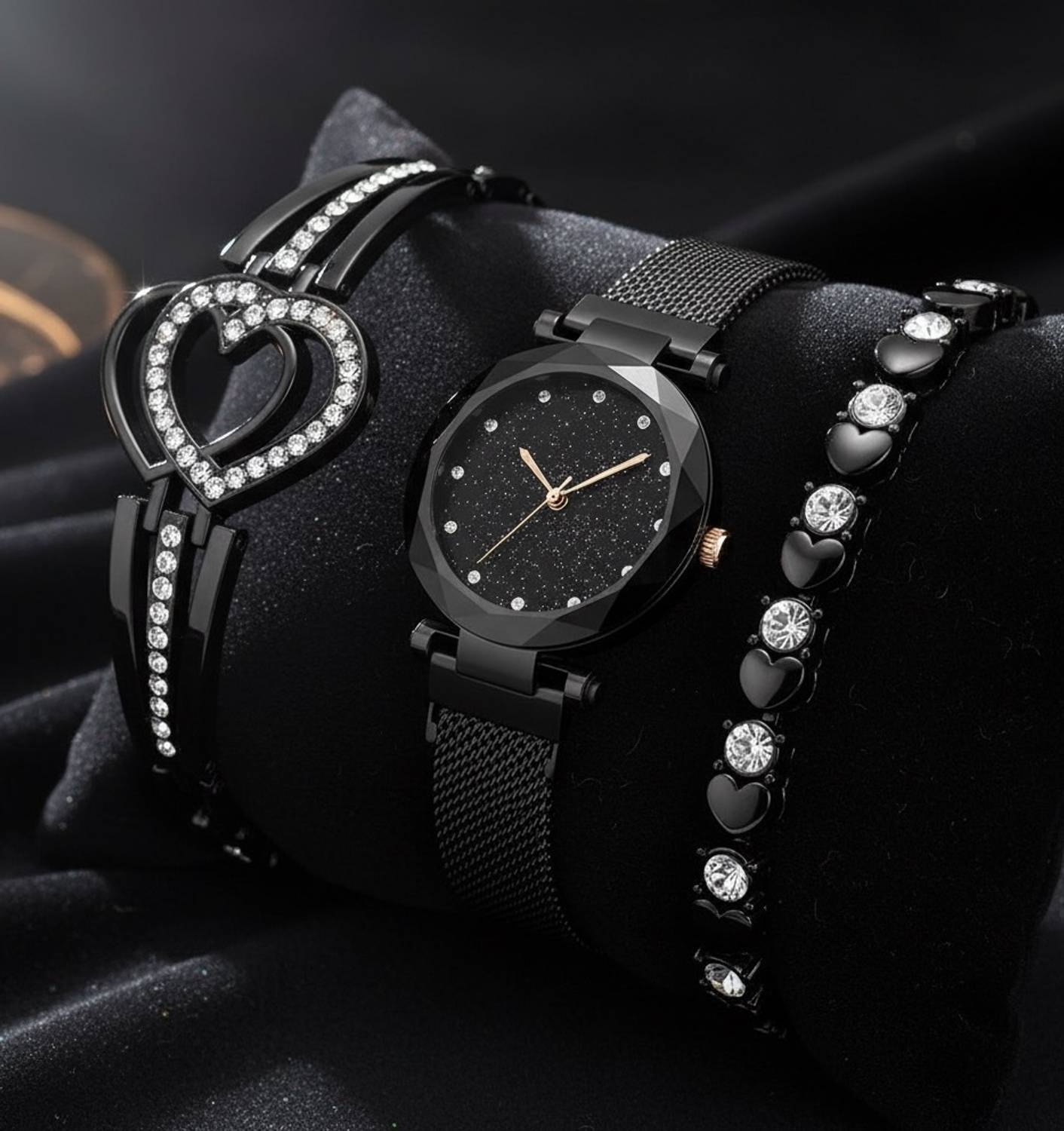 BRAIN WATCH NEW DIMOND DIAL MAGNET STRAP WITH BLACK TWO BRACLERT COMBO SET FOR WOMEN Analog Watch – For Girls