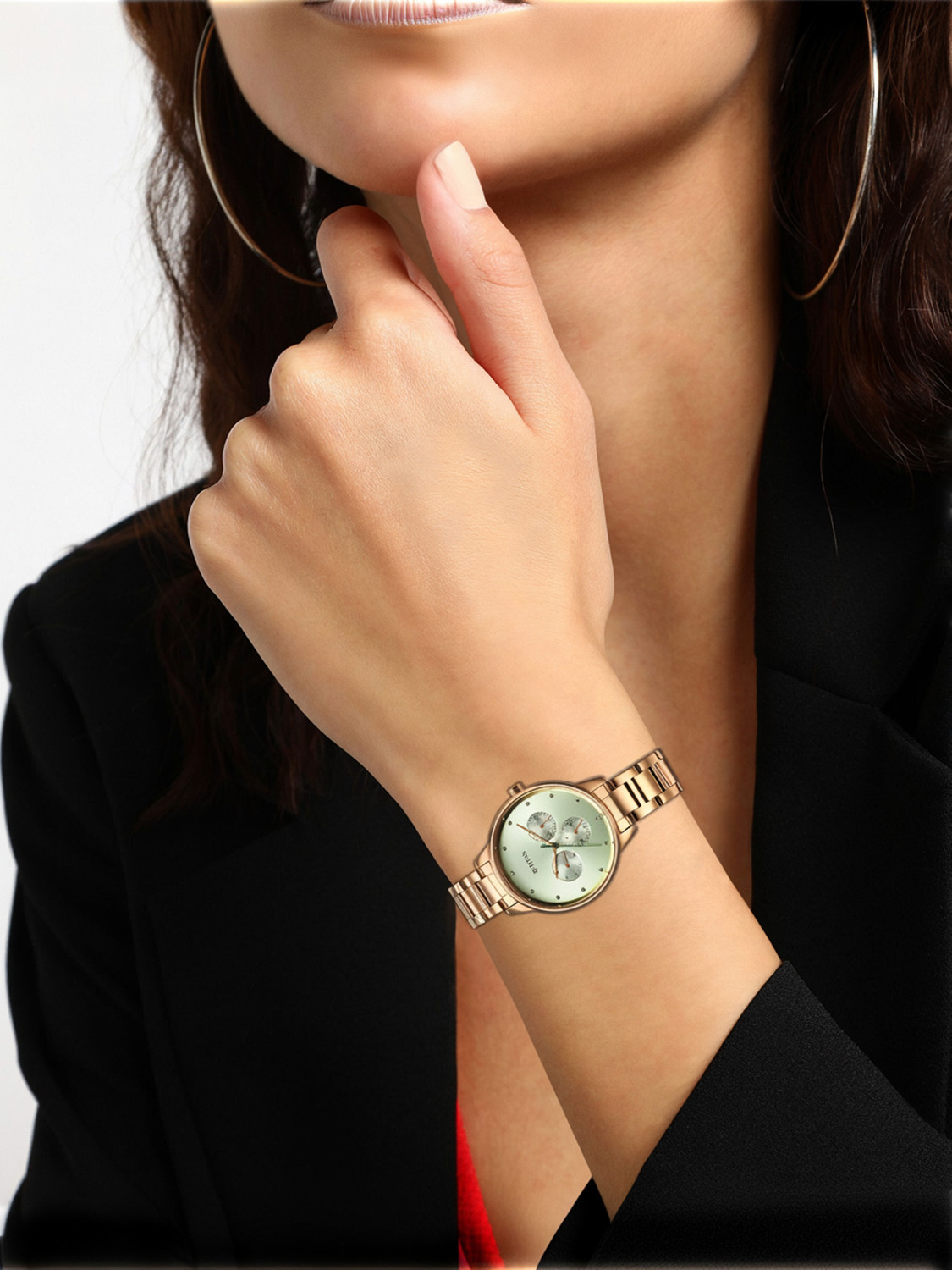 Image of Titan Purple Purple Razzle Dazzle Green Dial Stainless Steel Strap Analog Watch - For Women