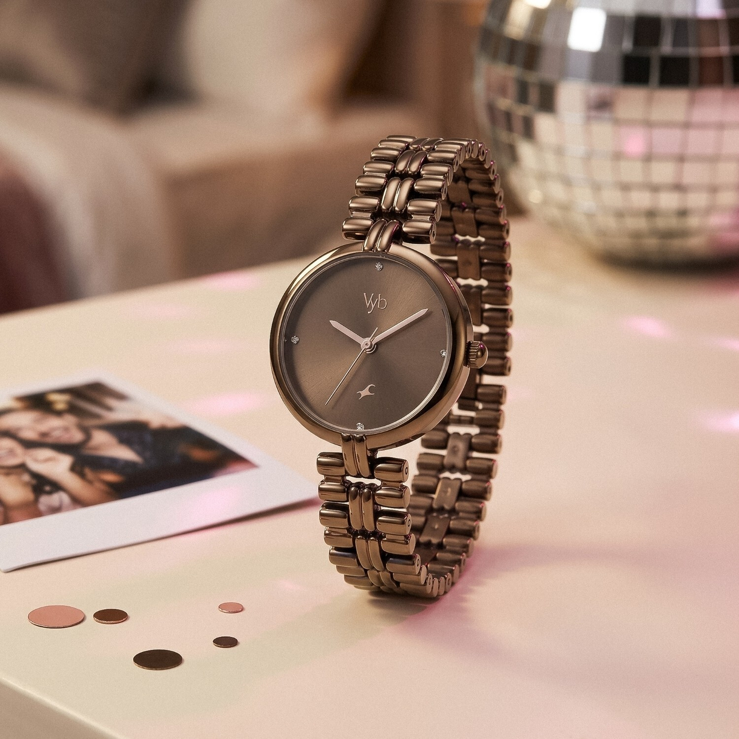 Image of Fastrack Fastrack Vyb Charmer Fastrack Vyb Charmer Quartz Coffee Brown Dial Coffee Brown Alloy Strap Analog Watch - For Women