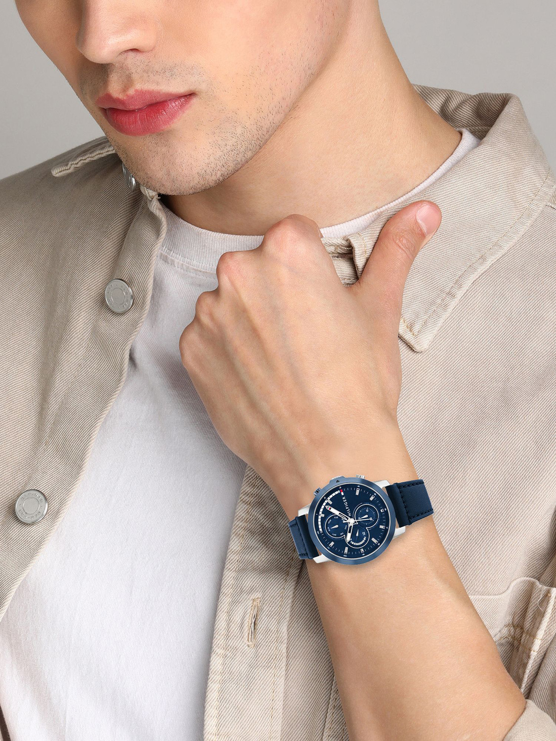 Image of TOMMY HILFIGER Tommy Hilfiger SS'23 Jameson Le Tommy Hilfiger Multifunction Blue Dial Blue LeatherStrap Analog Watch - For Men
