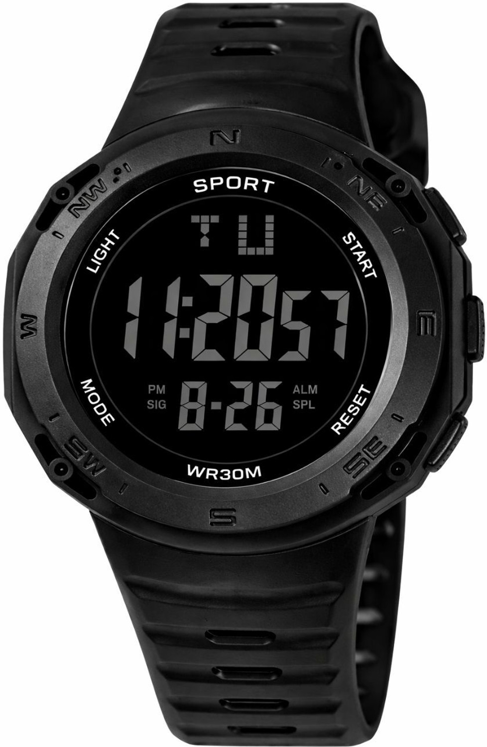 Image of luxurit Stylish Rugged Style Waterproof Black LED Display Durable Black Strap Digital Watch - For Men