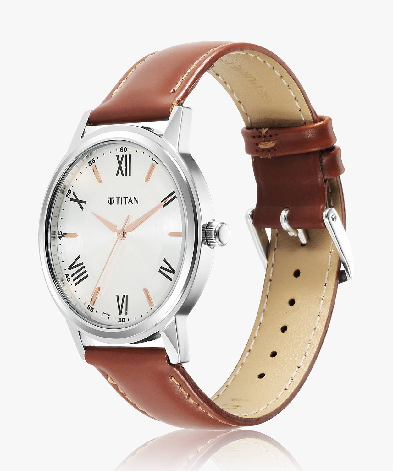 Titan Karishma Silver Dial Brown Leather Strap Watch - Image 5