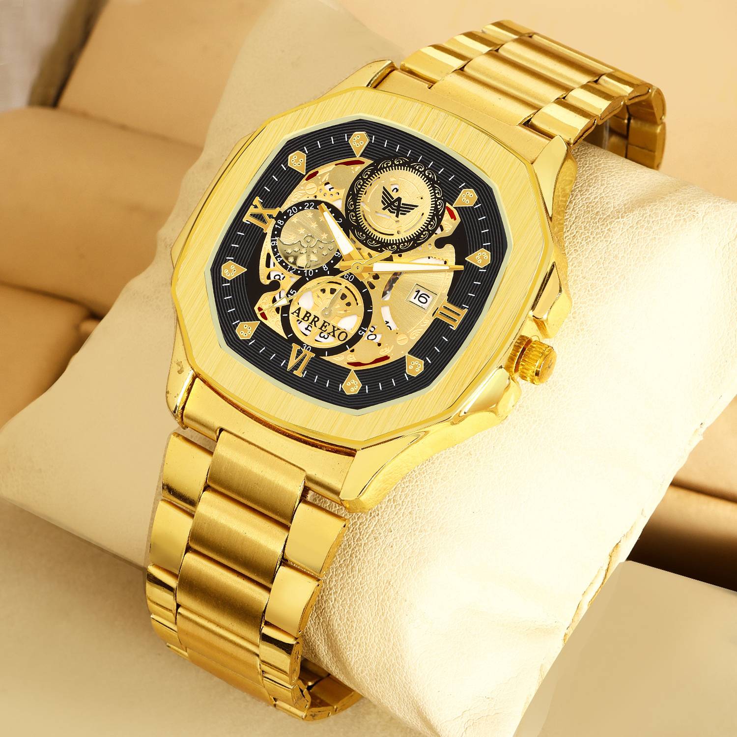 ABREXO Abx8312-Golden Bracelets GODFATHER Square Chrono Look