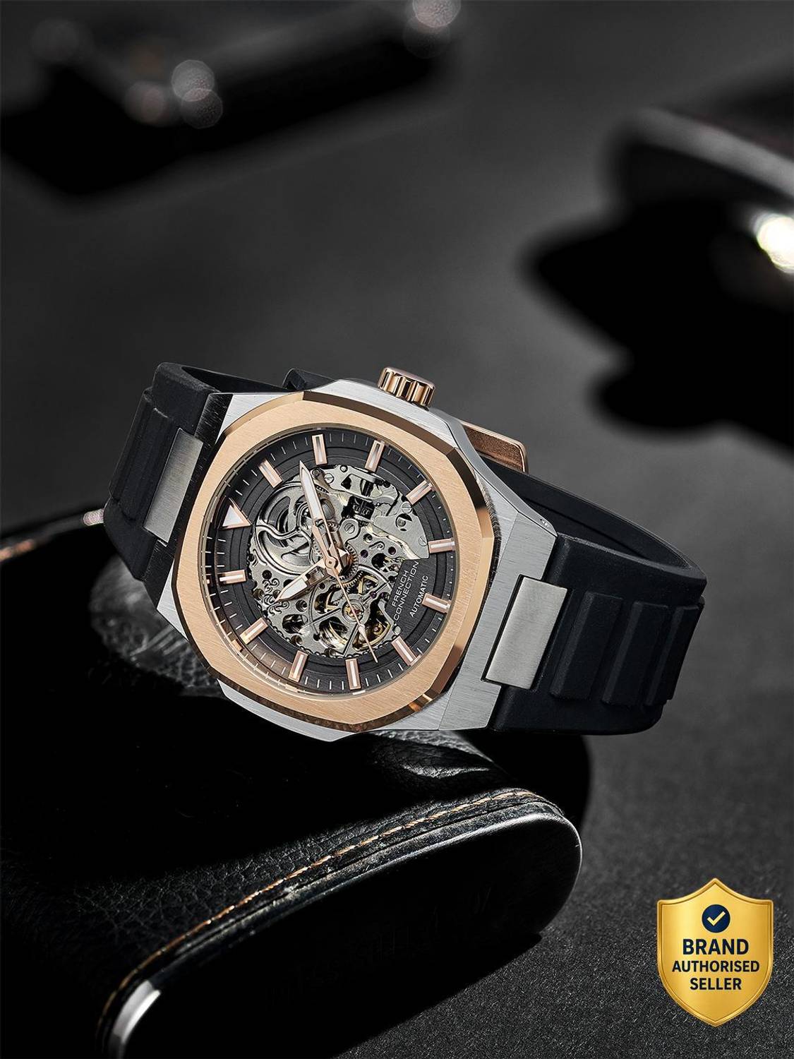 French Connection Skeleton Dial Silicone Automatic Watch - Image 1