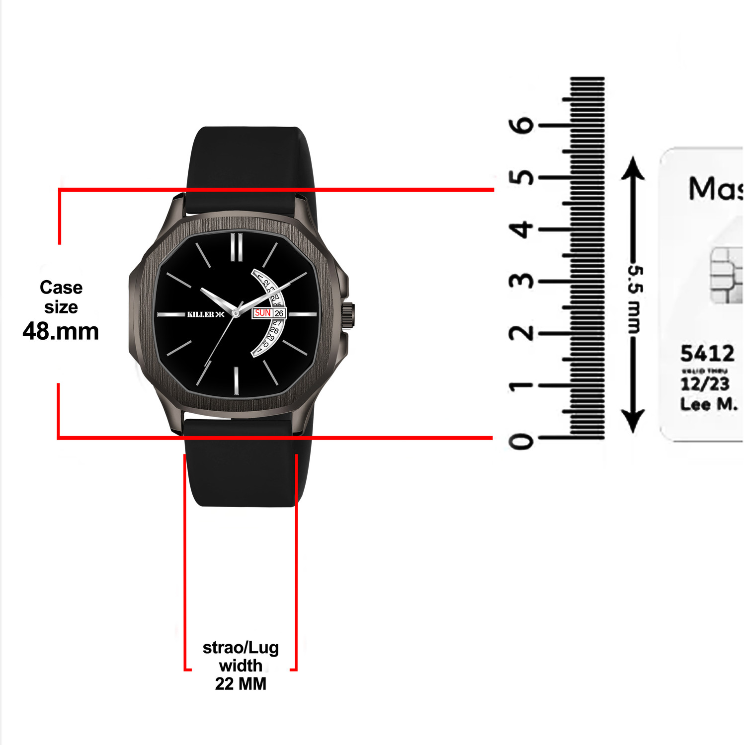 Image of KILLER Hexa Gun Metal Series | Smart Watch Strap | 3D Glass | Smart Clip | Day & Date Hexa Gun Metal Series | Smart Watch Strap | 3D Glass | Smart Clip | Day & Date Analog Watch - For Men