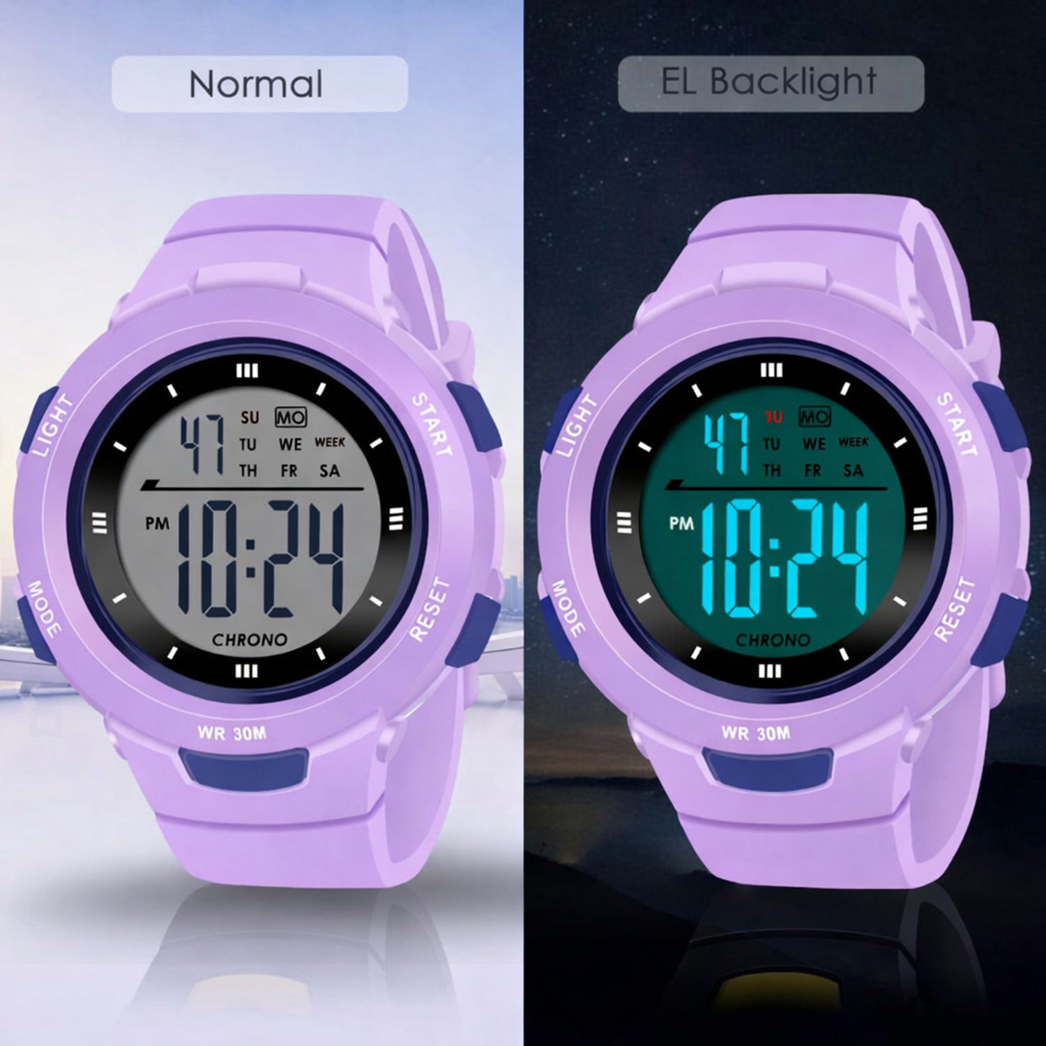 Image of WiseWalker WiseWalker Purple Color Boy & Girl Digital Sport LED Luminous Display Waterproof Digital Watch - For Boys & Girls