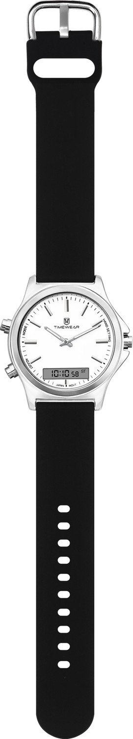 Image of TIMEWEAR 331WDDATG TIMEWEAR Dualtime White Dial Black Silicone Strap Quartz Analog-Digital Watch - For Men