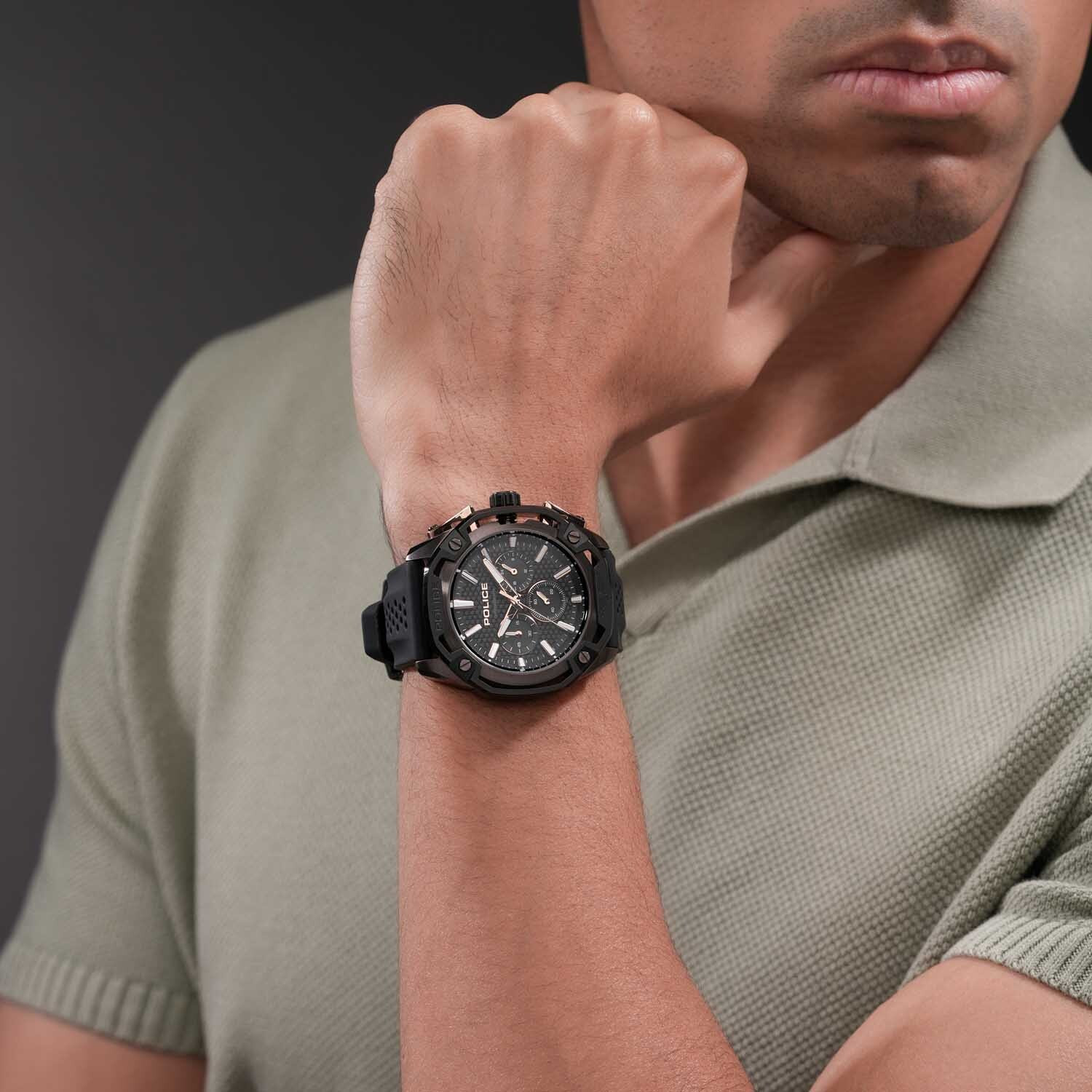 Image of Police Centurian Centurian Quartz Multi Function Black Dial Black Silicone Strap Analog Watch - For Men