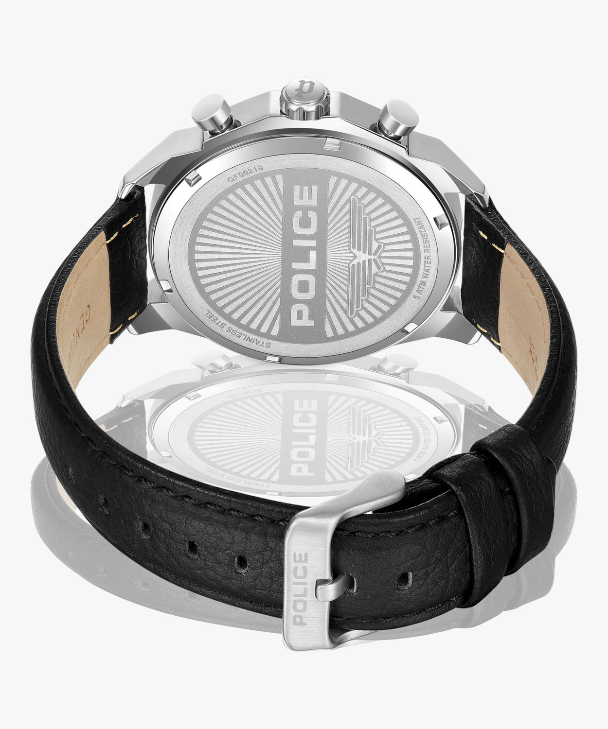 Image of Police Police Multifunction Grey Dial Black Leather Strap Analog Watch - For Men