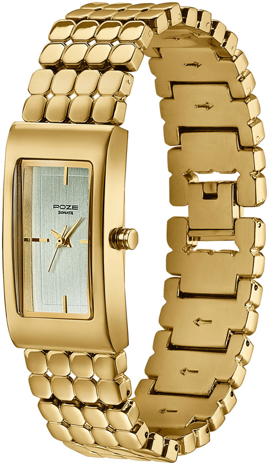 Image of SONATA Poze Drop 9.2 Poze 9 Quartz Green Dial IPG Alloy Strap Analog Watch - For Women