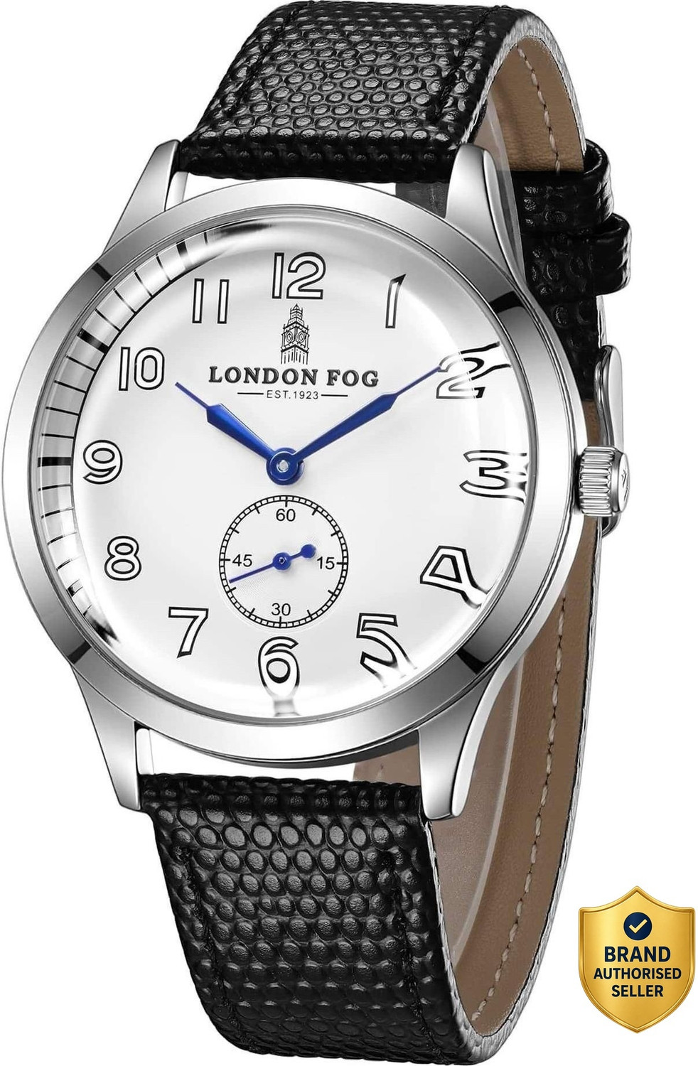 London Fog Vintage White Dial, Black Leather Strap, Luminous Numerals, Curved Mineral Glass Brixton Collection Vintage White Dial Luminous Numerals Curved Mineral Glass Analog Watch - For Men