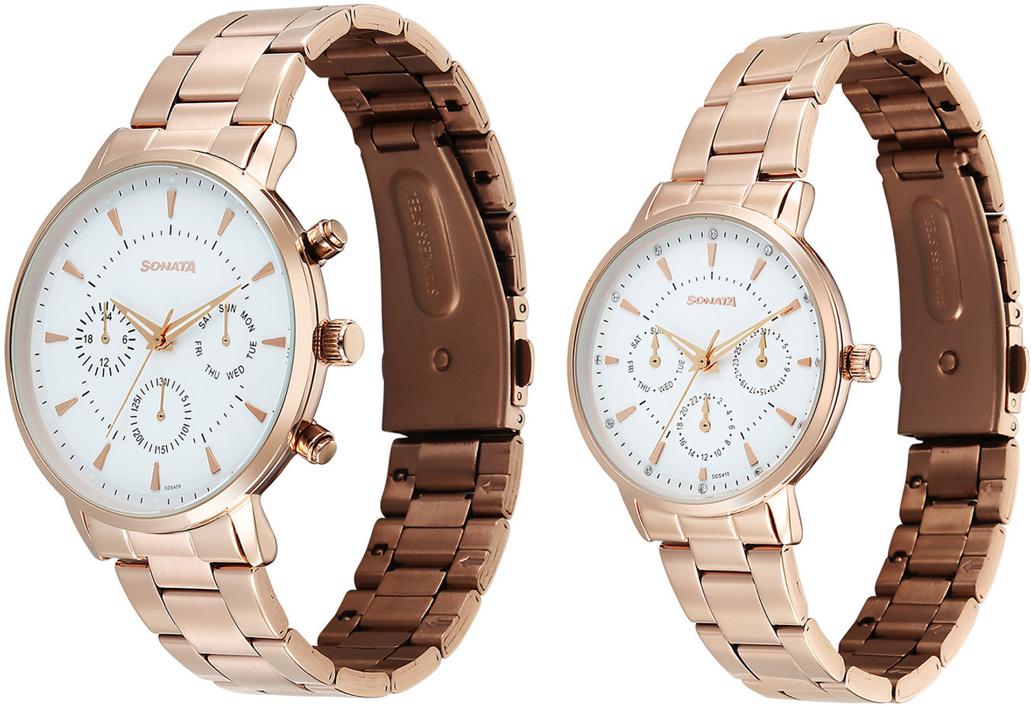 Image of SONATA Perfect Pairs Sonata Perfect Pairs P2 Quartz White Round Dial Men and Women Pair Watch / Analog Watch - For Men & Women