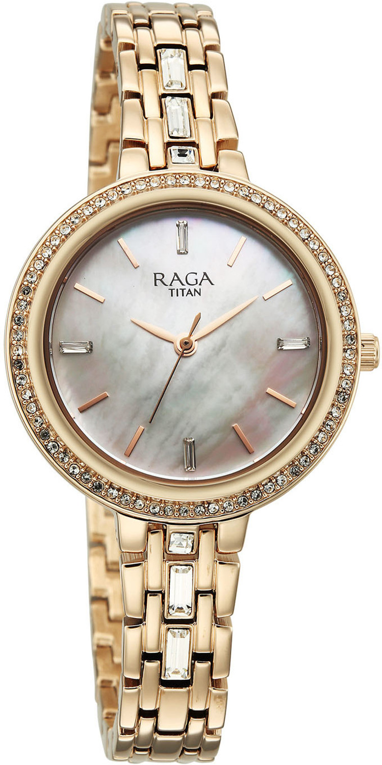 Image of Titan Raga Spotlight 2.0 Raga Spotlight 2.0 3Hands Silver Dial Rose Gold Strap Analog Watch - For Women