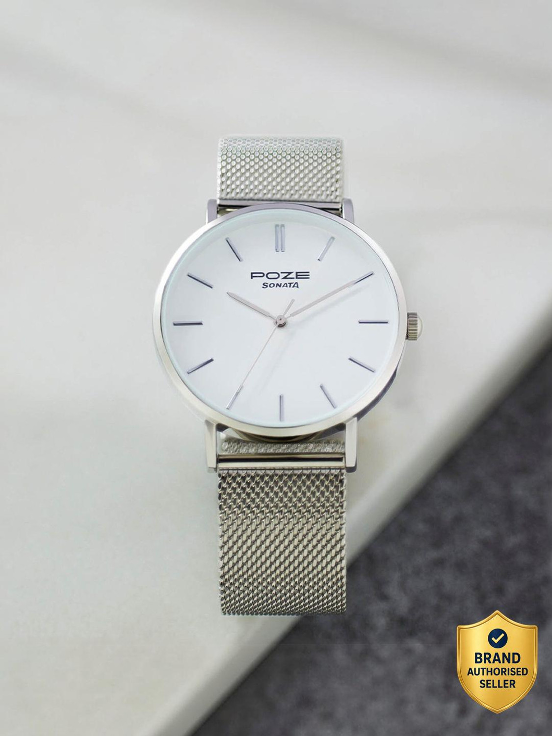 Image of Sonata Poze Quartz White Dial Silver Metal Strap Analog Watch for Men Analog Watch - For Men SP70034SM02,SP70034SM02W