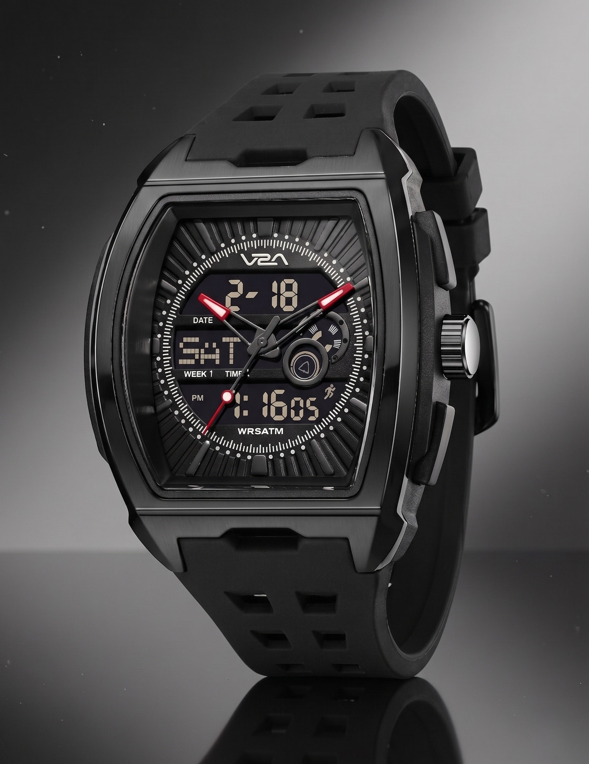 Image of V2A V2A Impact 50mm Analog Digital Watch for Men | Tonneau Sports Case Design V2A Impact 50mm Analog Digital Watch for Men | Tonneau Sports Case Design Analog-Digital Watch - For Men