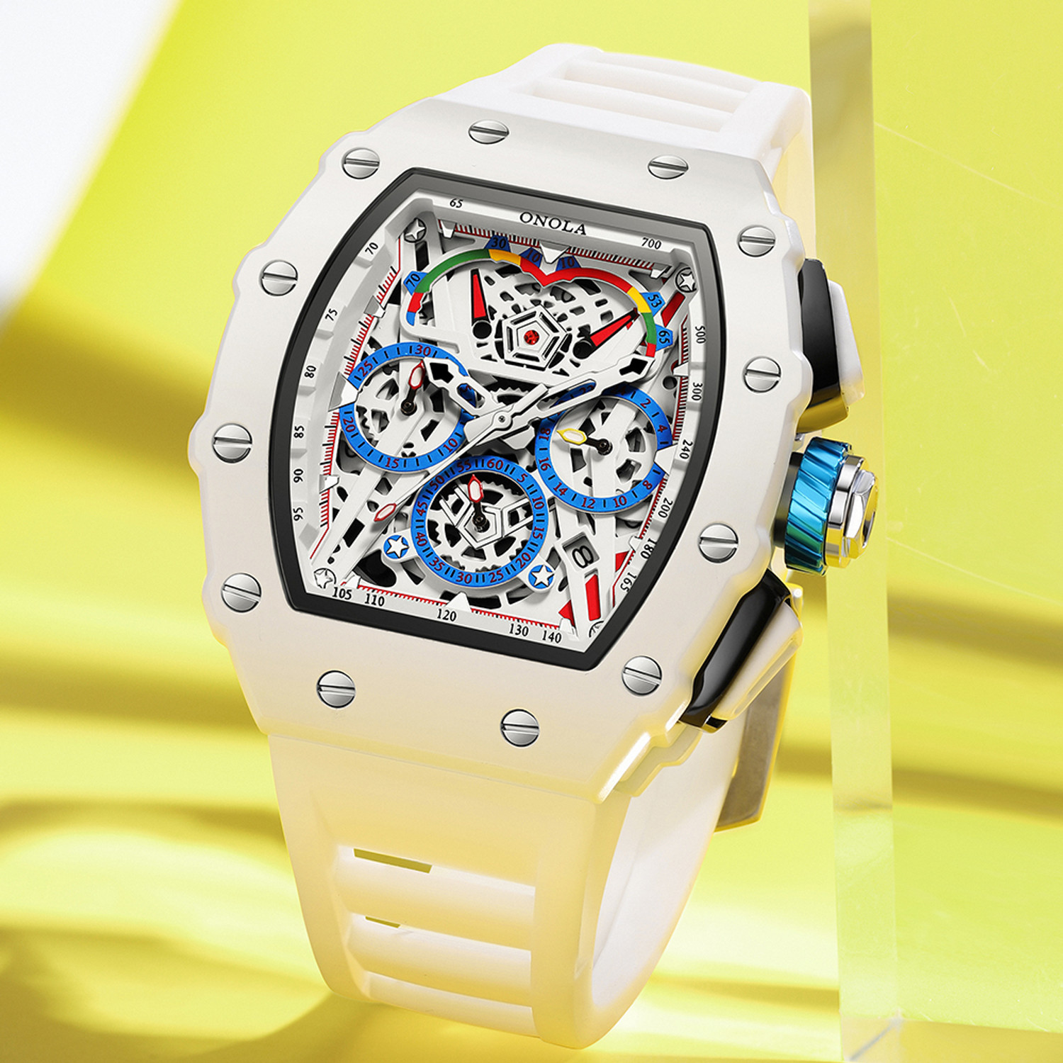 Image of ONOLA Mens Watches Chronograph Luxury White Silicone Strap Wrist Watch for Men Analog Watch - For Men
